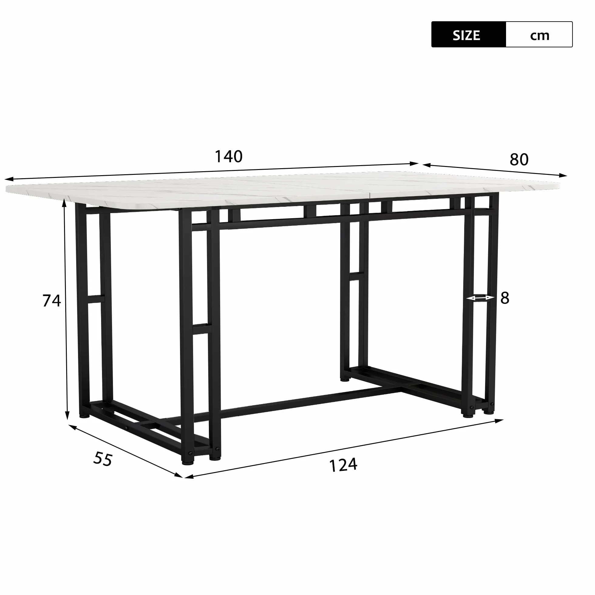 Luksusowy, lekki stół do jadalni, 140 x 80 cm, nowoczesny, prostokątny design, czarna metalowa rama, elegancki stół kuchenny z płyty MDF, do jadalni, salonu, idealny dla rodziny i gości