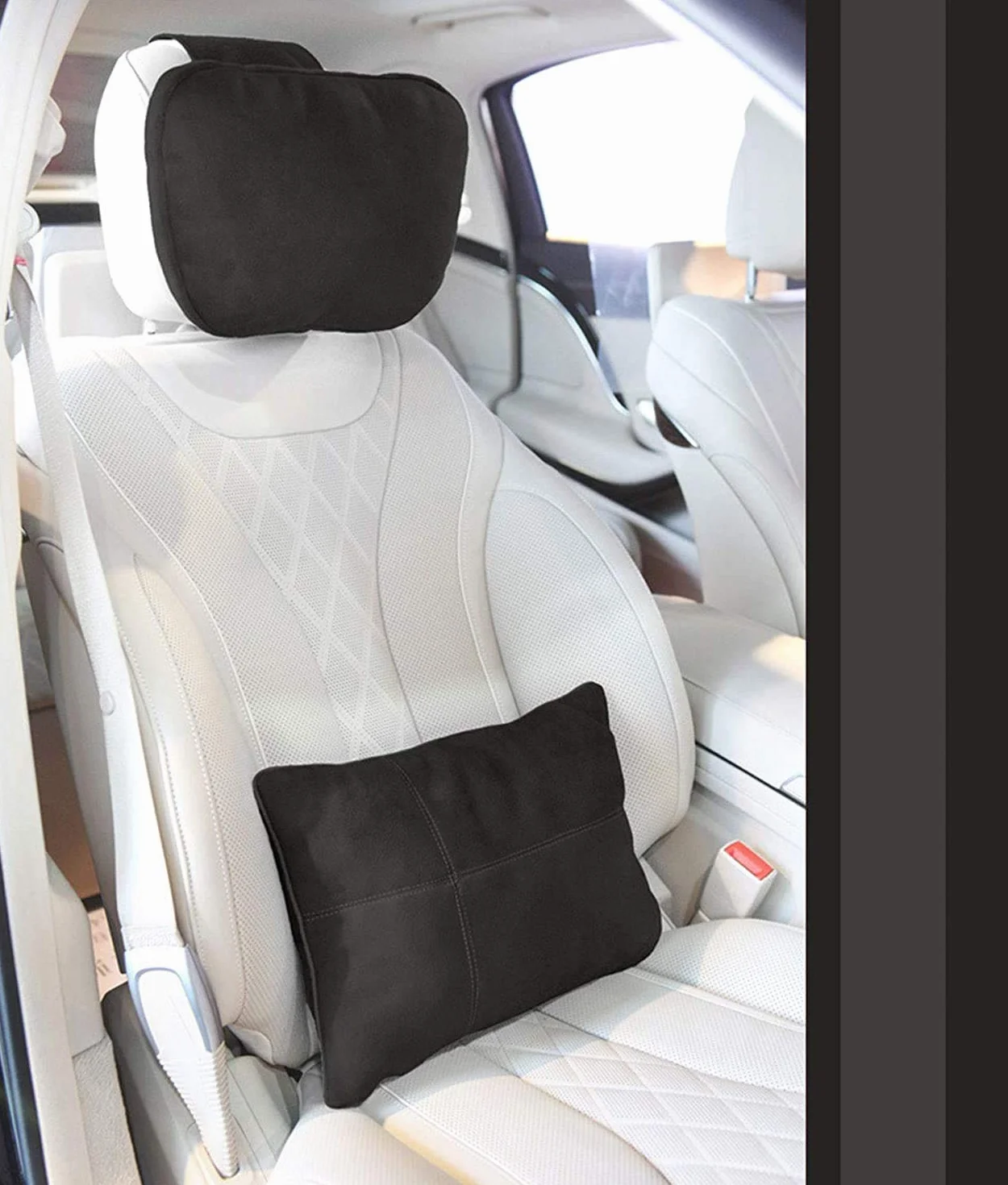 Kwak's zestaw poduszek na zagłówek, Maybach Design S klasa, super miękka poduszka na zagłówek samochodowy, podparcie lędźwiowe, poszewka ze sztucznego zamszu PP, bawełniana wypełniona poduszka (czarna)