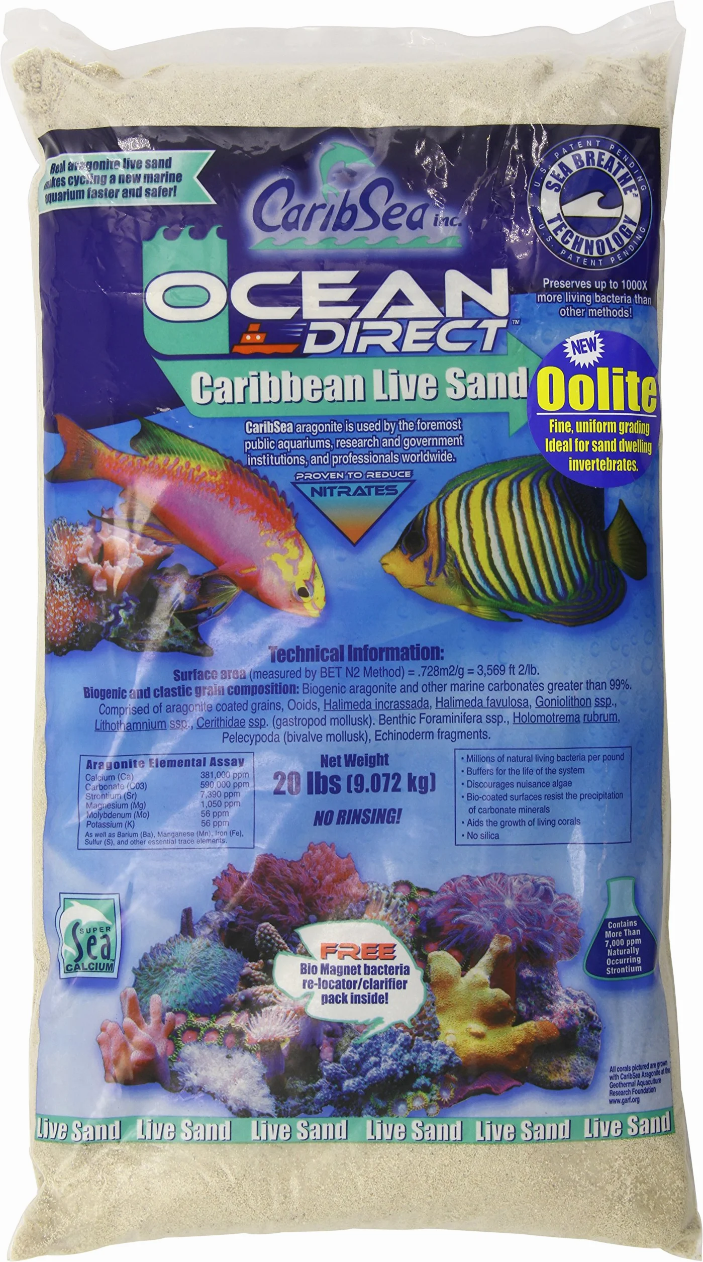 Carib Sea Ocean Direct Natural Live Piasek Koralowy Biały Akwarium 9,07 kg