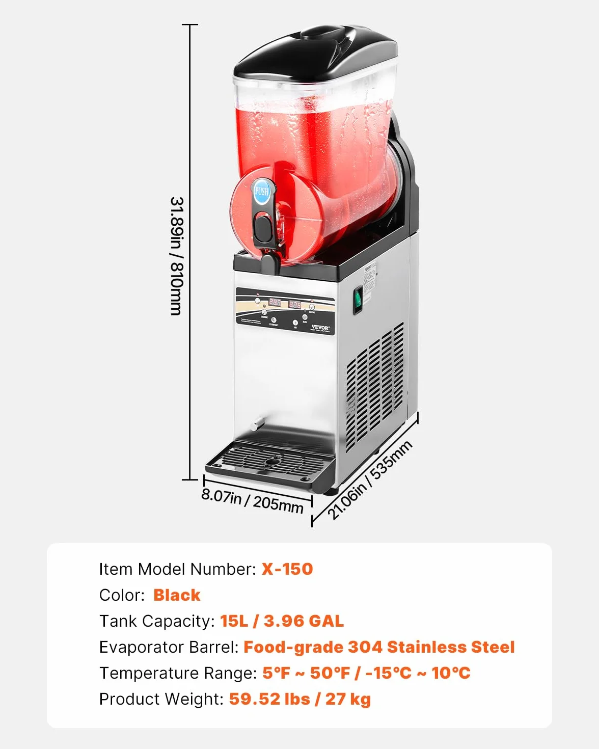 VEVOR komercyjna maszyna do napojów lodowych, 15 l, stal nierdzewna, mikser do slush, na imprezy, restauracje, kawiarnie, bary