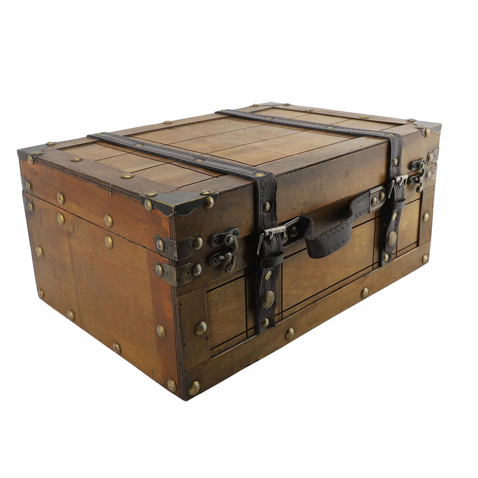 Garsent Vintage Drewniany Kufer Retro Dekoracyjne Pudełko do Przechowywania Walizek z Zamkiem do Wystroju Domu, Obszerne Rozwiązanie Przechowywania Półki na Stolik Kawowy, Kosz Prezentowy Rekwizyty