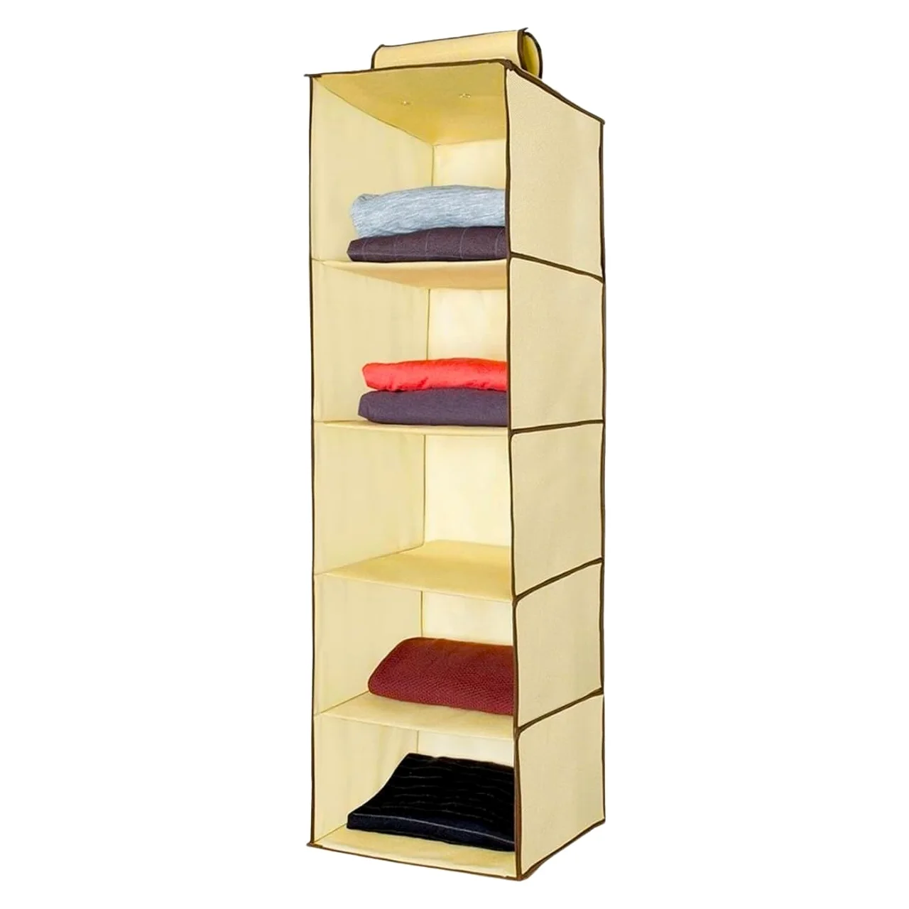 Organizer do szafy na ubrania 30x30x100cm, Organizer na ubrania z tkaniny 5 półek, wiszące półki na rzep, składana szafa do przechowywania, organizator koszulki, spodnie, torby, buty