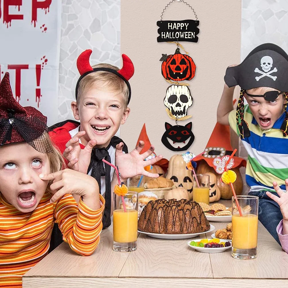 Alnicov Halloweenowy wiszący znak powitalny na drzwi, Happy Halloween drewniana tablica tablica znak dekoracja do domu biura szkoły na zewnątrz nawiedzony dom dekoracje na Halloween