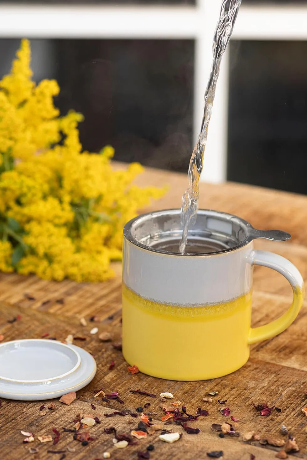 Tranquillo Filiżanka Ceramiczna do Herbaty z Sitkiem i Pokrywką, Kubek Kamionka, 410 ml