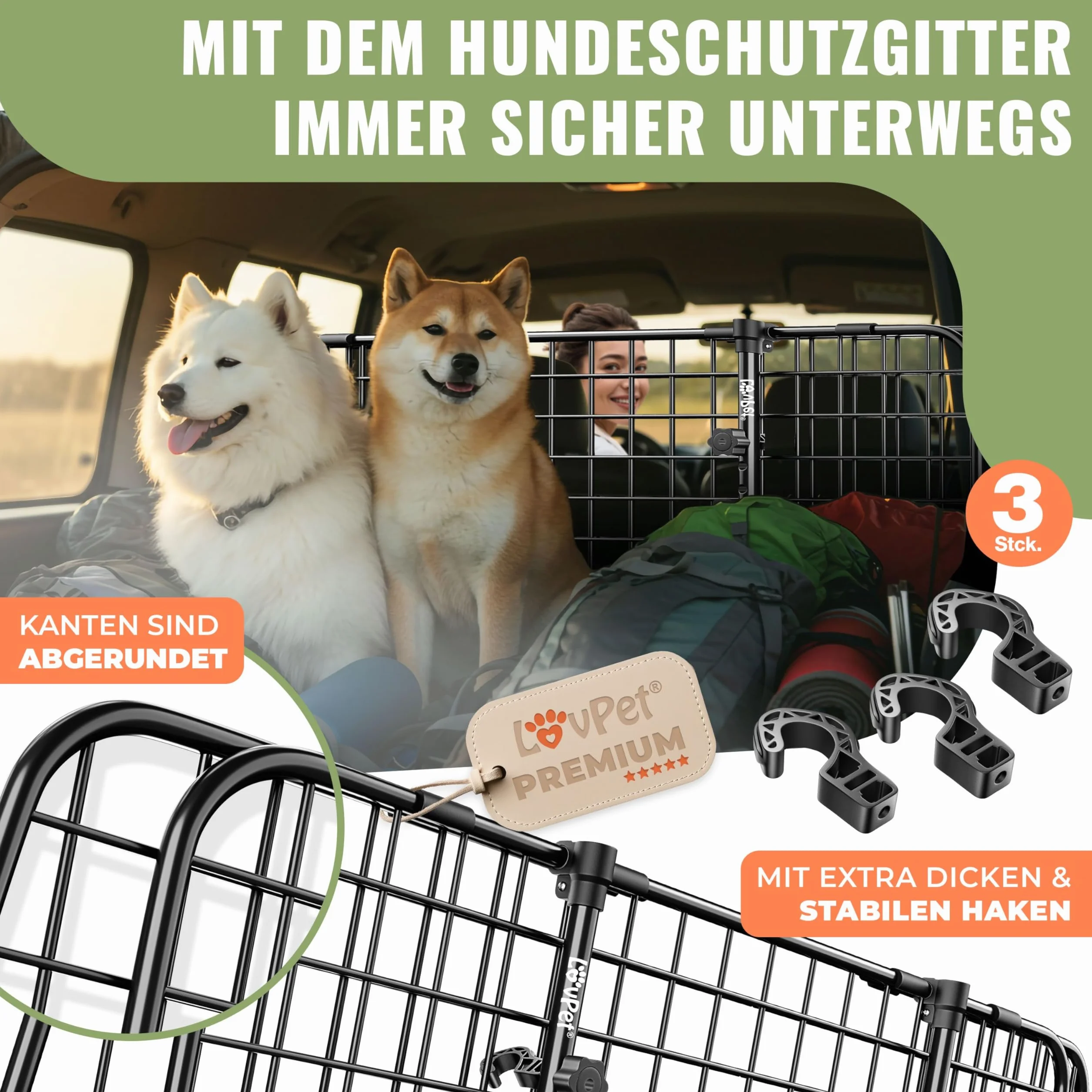 LOVPET® Samochodowa kratka ochronna dla psa, regulowana szerokość, uniwersalna