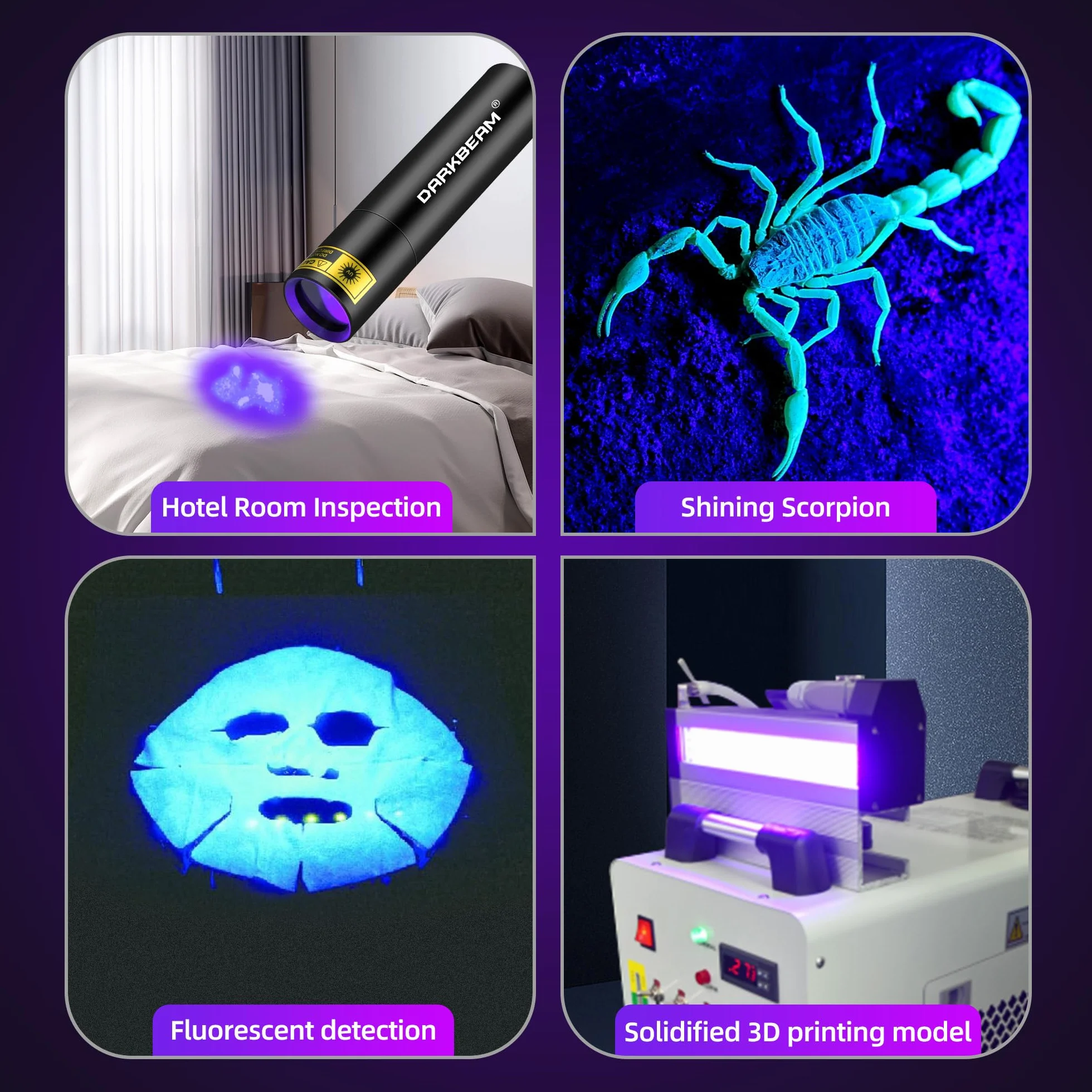 DARKBEAM Latarka UV 395 NM, ręczna lampa drewniana, mini światła ultrafioletowe, USB-C ładowalna czarna latarka LED, wykrywacz moczu dla zwierząt domowych, do wykrywania fluorescencji i utwardzania