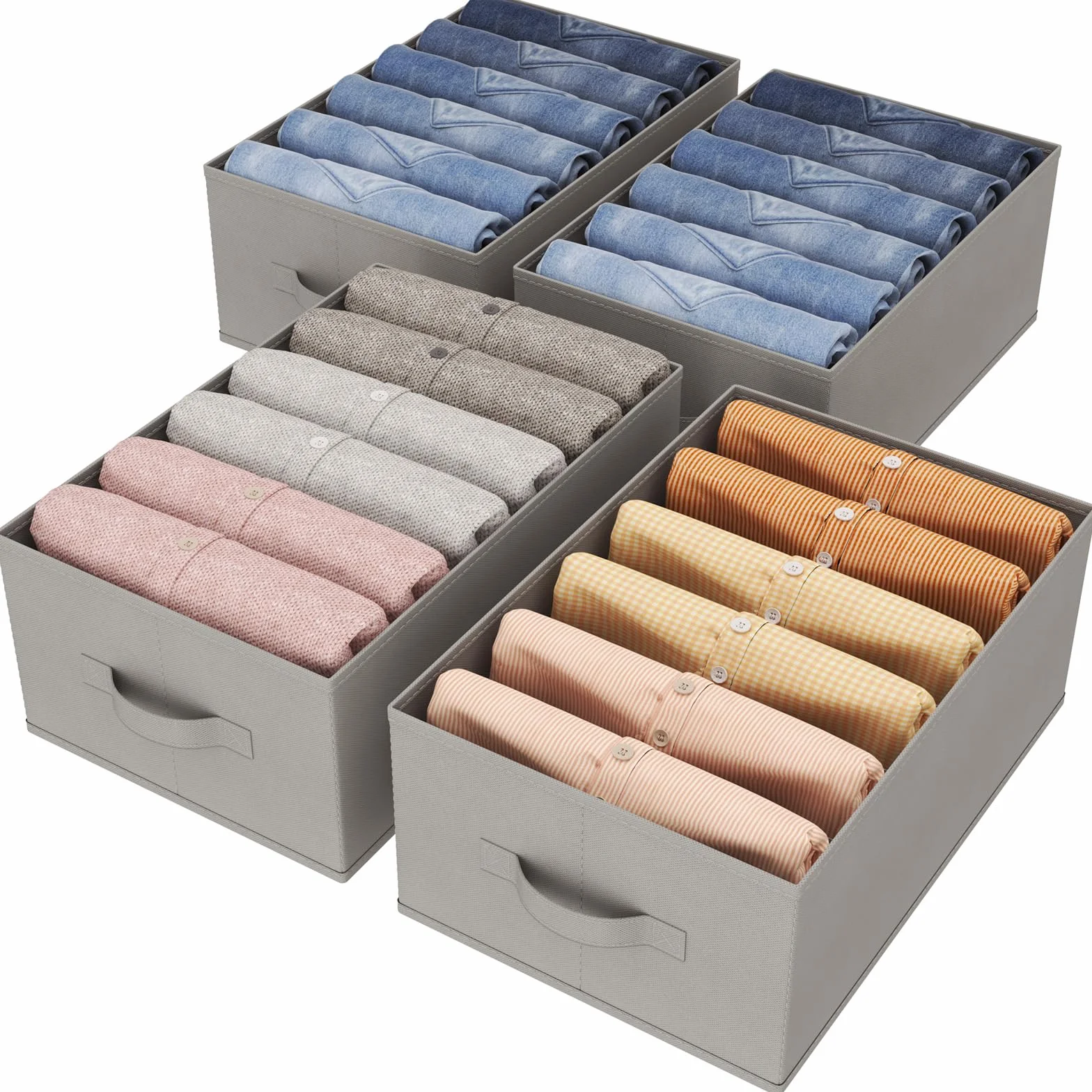 Lifewit Organizer do Szafy na Ubrania, Organizery na Jeansy do Szafy z 6-Komorową Składaną Szufladą na Ubrania, 42 x 27 x 17cm na Spodnie, Koszulki, Swetry, Legginsy, 4-paks