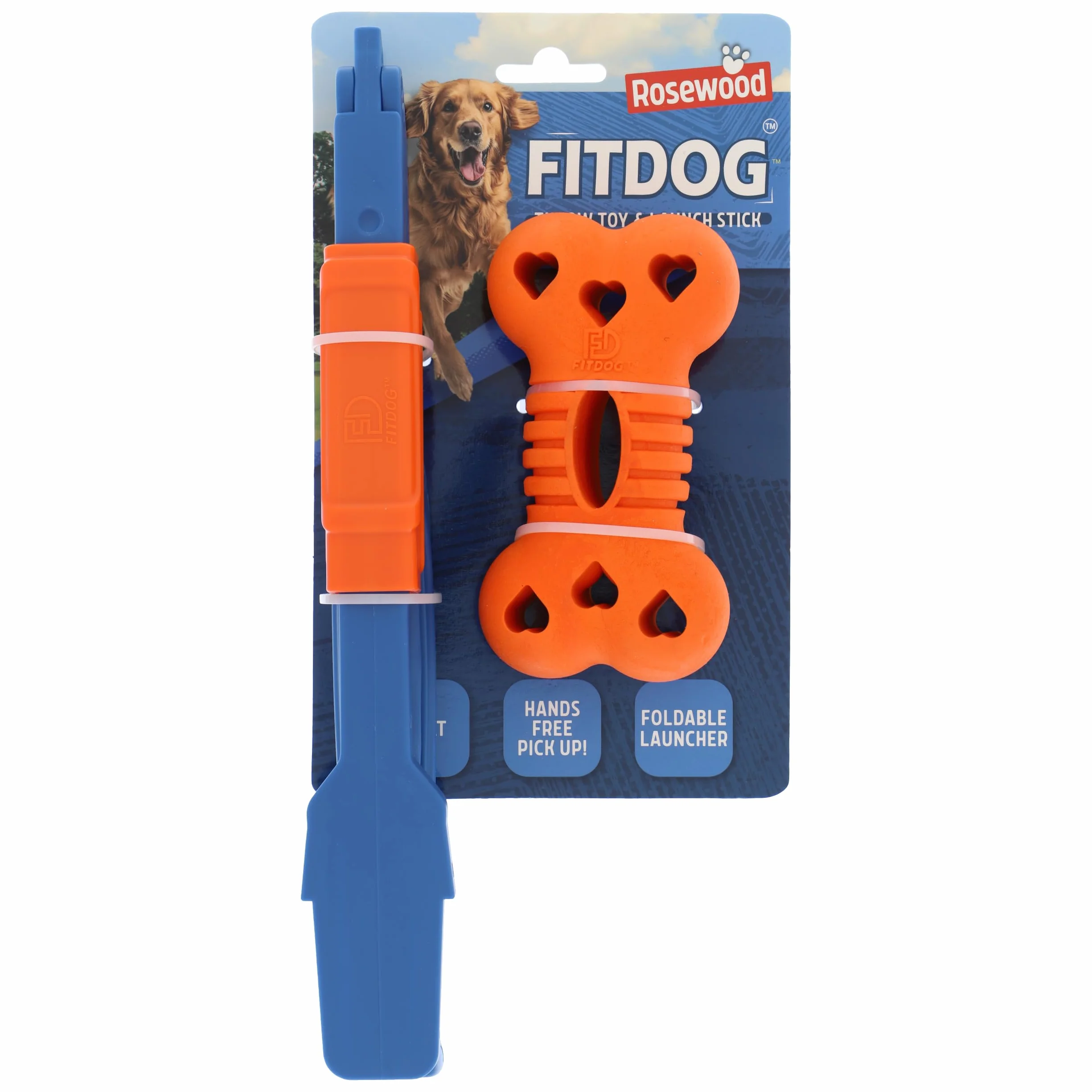 Rosewood FitDog Bone z wyrzutnią – wytrzymała zabawka dla psa do żucia, rzucania i aportowania, pływająca i skacząca