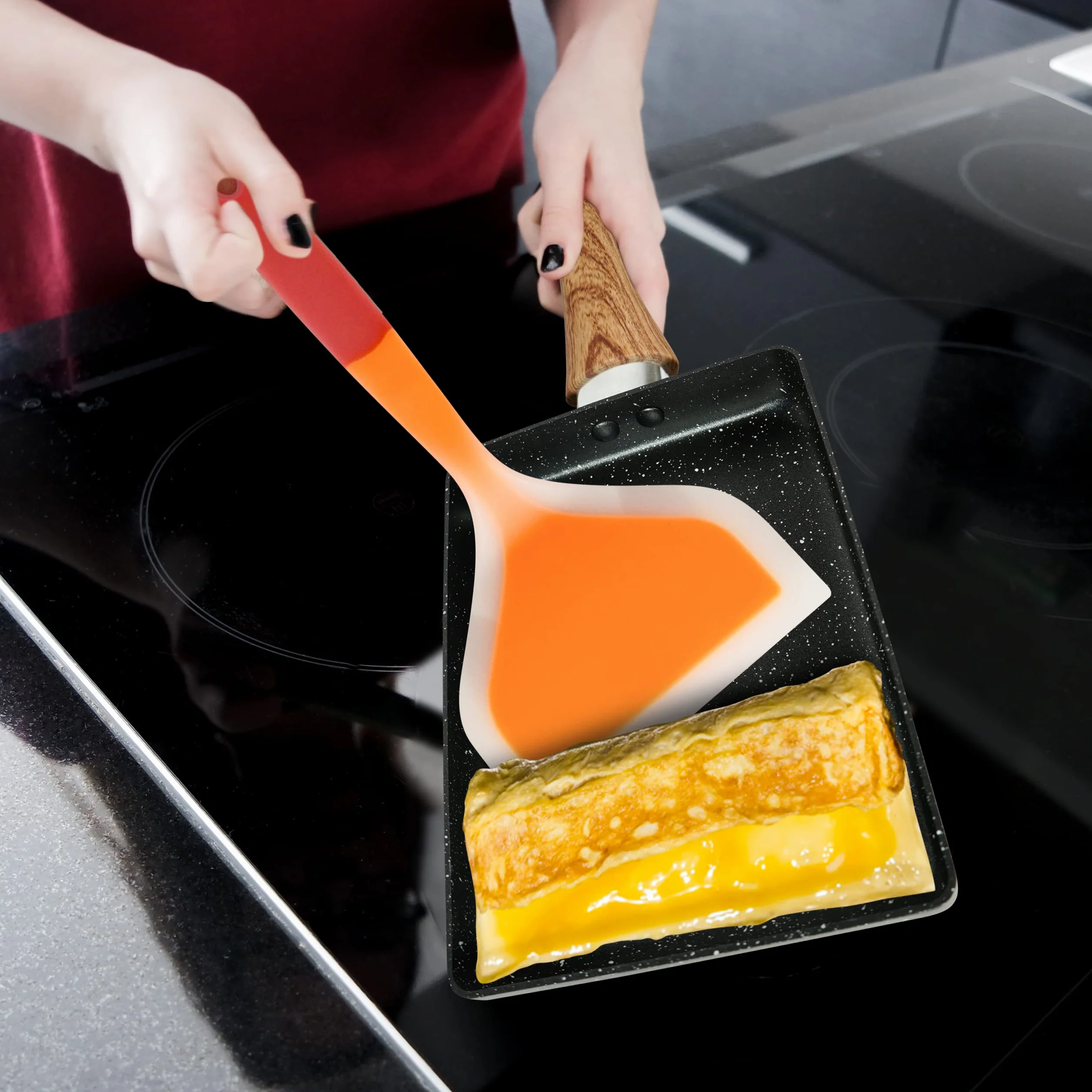 Tamagoyaki patelnia, japońskie naczynia kuchenne, patelnia do jajek, japońska patelnia do omletów, prostokątna patelnia, japońskie akcesoria kuchenne, kwadratowa patelnia, maszyna do omletów