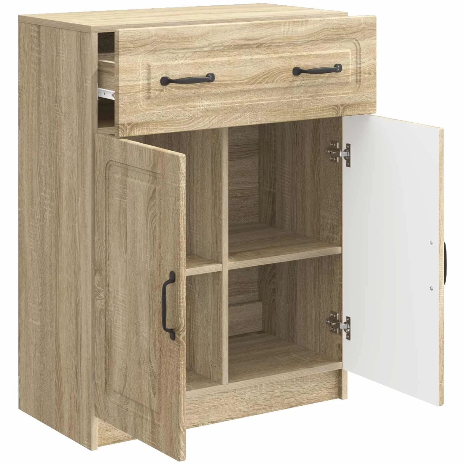 Générique Drewniany bufet inżynieryjny 66 x 34,5 x 87 cm, nowoczesny mebel do przechowywania z drzwiami i szufladami, prostokątny design, do salonu lub jadalni