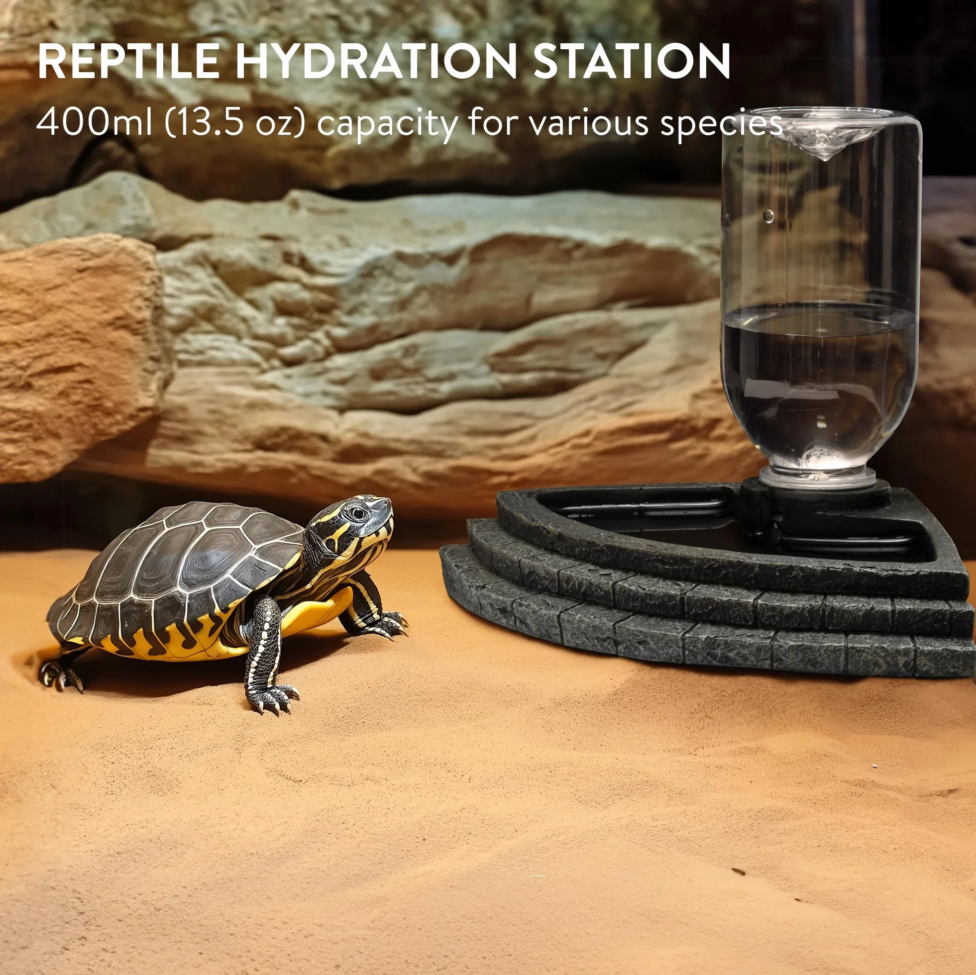 Navaris Miska na wodę dla gadów 400 ml, dozownik do terrarium, czarny