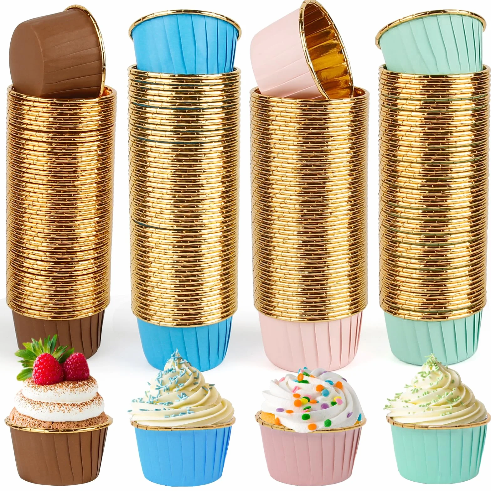 papierowe foremki do muffinek, 200 sztuk, papierowe foremki do babeczek, babeczek, papierowych kubków, wodoodpornych i olejoodpornych, z folii aluminiowej, na babeczki, desery, urodziny,