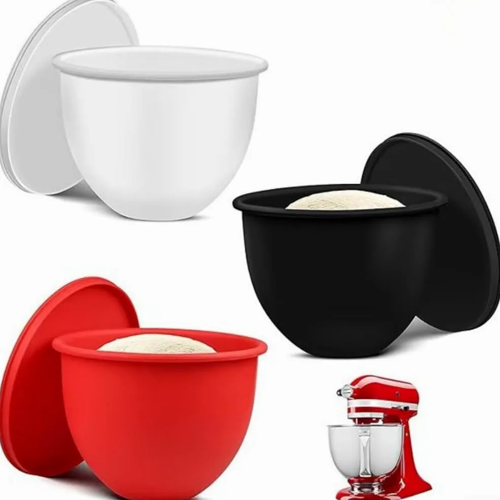 Besttoolifes Wkładki do miski silikonowej do miksera stojącego KitchenAid, 3-w-1 elastyczna podszewka do miski z wylewkiem i pokrywkami do przechowywania, nadaje się do zmywarki i kuchenki