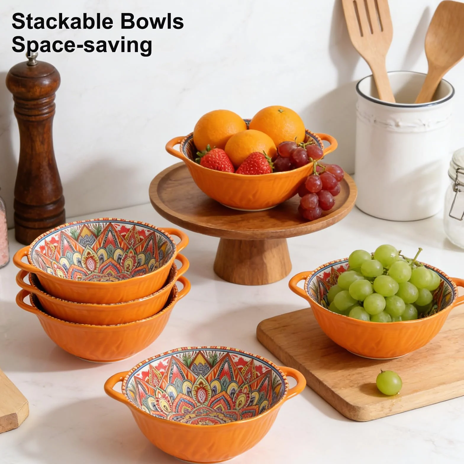 Misa z uchwytem do zupy, miseczki z uchwytem do zupy, duża salaterka, salaterka ceramiczna, duża miska do serwowania - Boho 1200-1500ml, 24x19,5x7cm - na Ramen, zupę, sałatkę