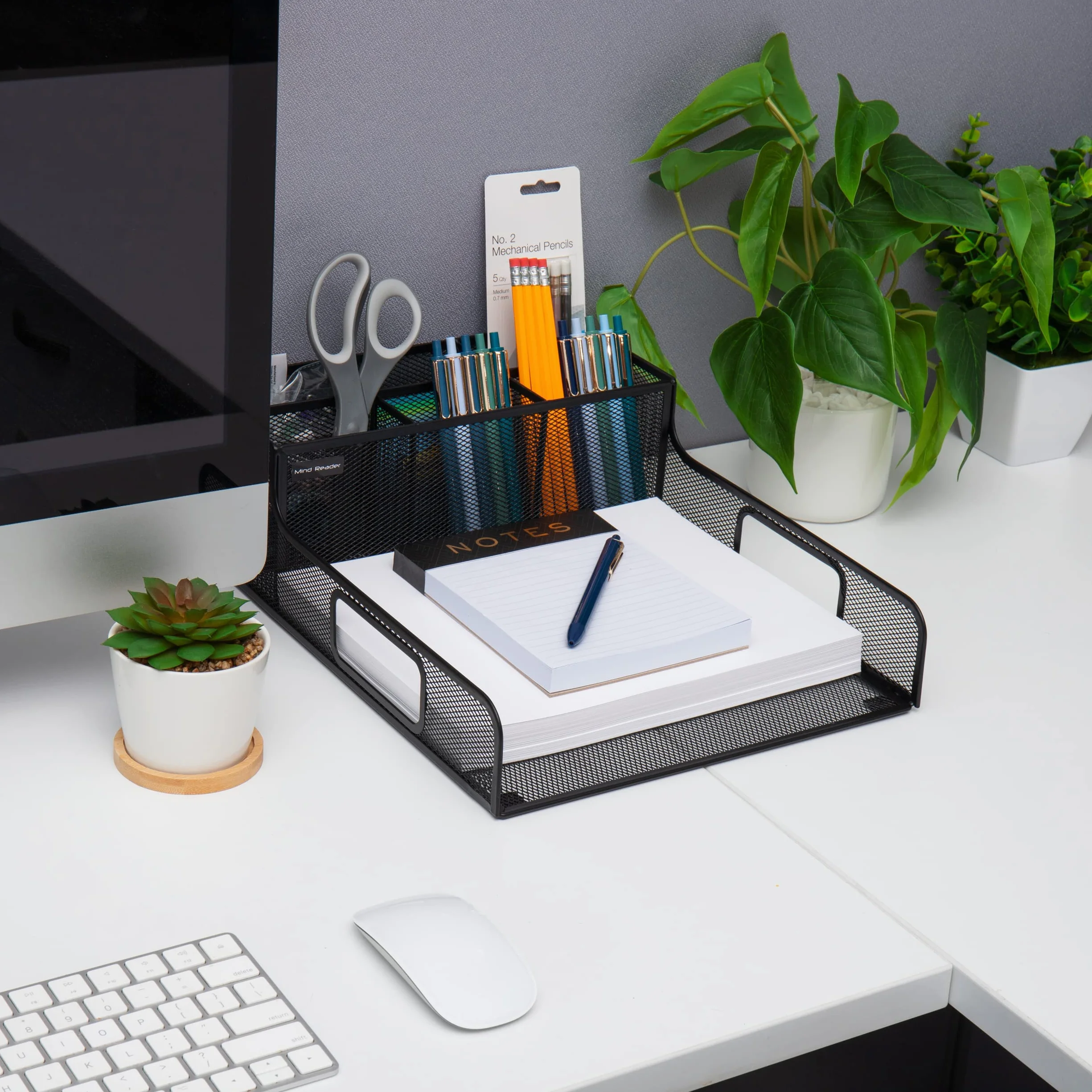 Mind Reader Desktop Organizer, File Storage, Accessory Storage, Workspace, Office, Metal Mesh, 11.5" L x 14.75" W x 5.5" H, Black