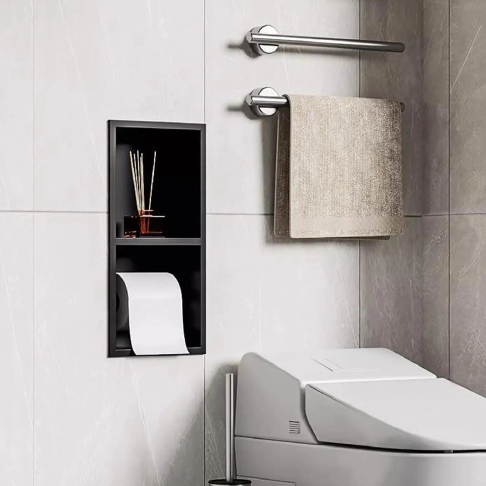 Uchwyt na papier toaletowy ze stali nierdzewnej, wielokolorowy organizer pod prysznic, wbudowana konstrukcja, wszechstronne rozmiary (szary, 400 x 200 x 125 mm) – idealny do łazienki