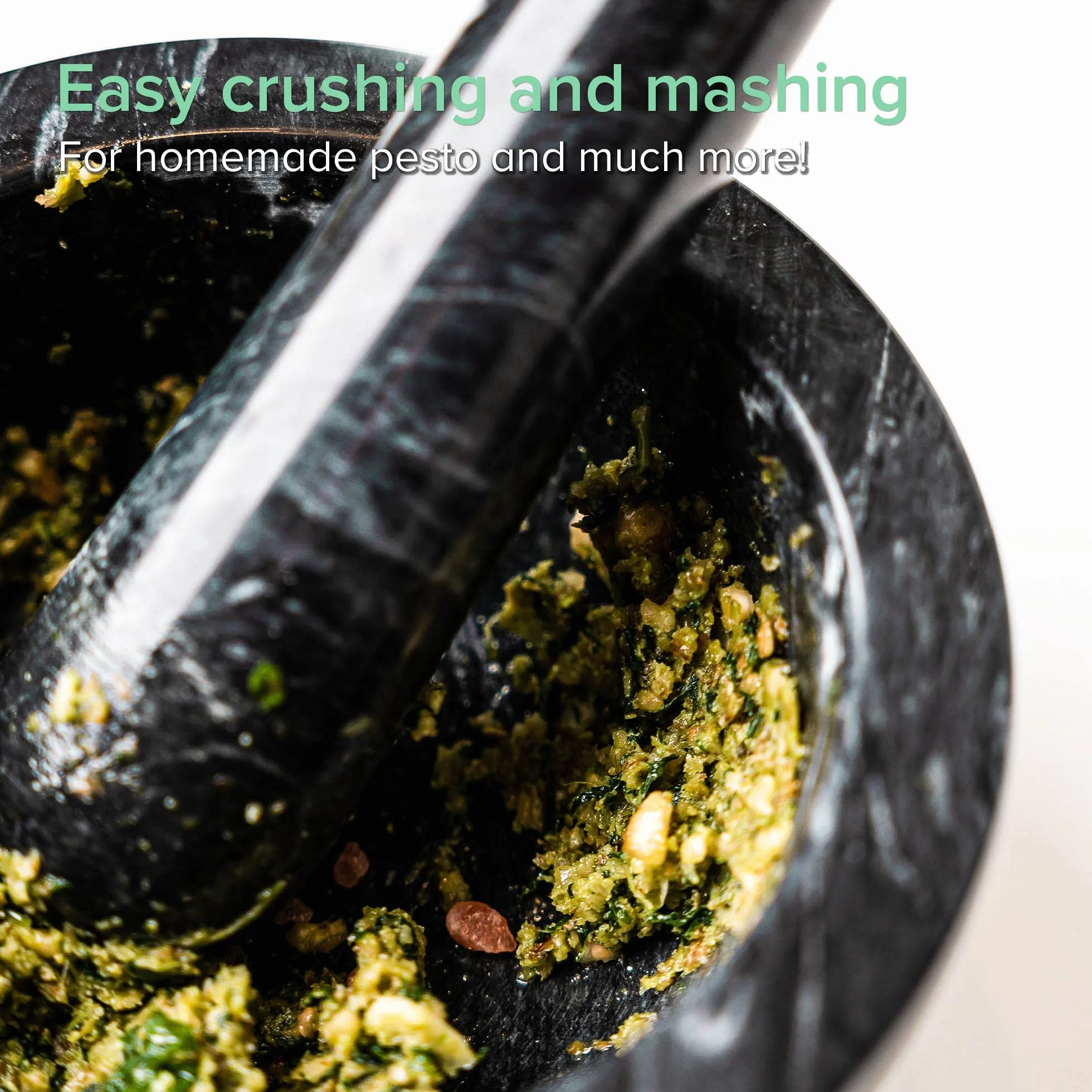 Coninx Moździerz marmurowy z tłuczkiem - Antracytowy kamień naturalny, Do ziół, guacamole, pesto i ciast - Profesjonalny, wytrzymały - 150 x 80 mm