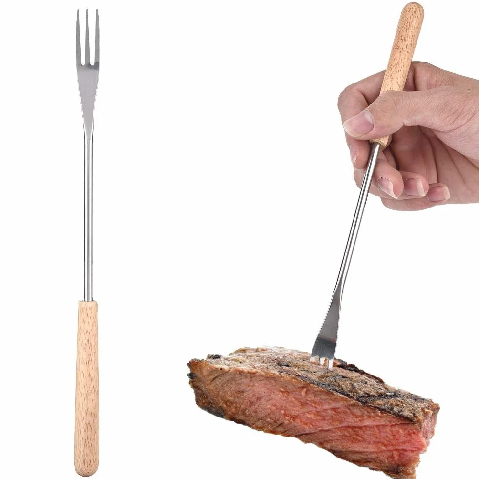 10,5 "drewniany uchwyt widelec do grilla pałeczka do pieczenia szpikulec na kemping piknik grillowanie narzędzia do grillowania