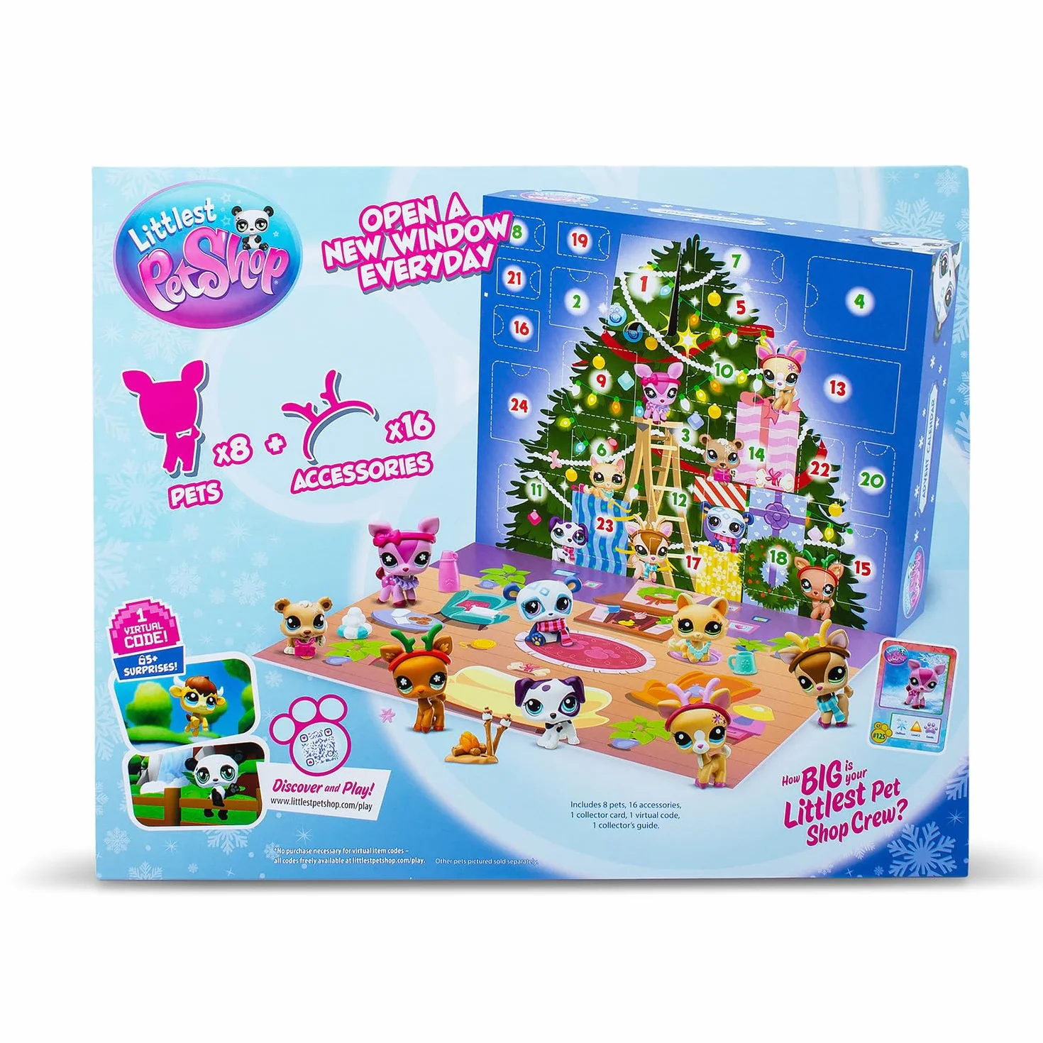 Littlest Pet Shop kalendarz adwentowy dla zwierząt domowych, 8 sklepów dla zwierząt domowych i 16 akcesoriów, kalendarz na 24 dni Bożego Narodzenia, minifigurki zwierząt, zabawka dla dzieci od 4 lat i