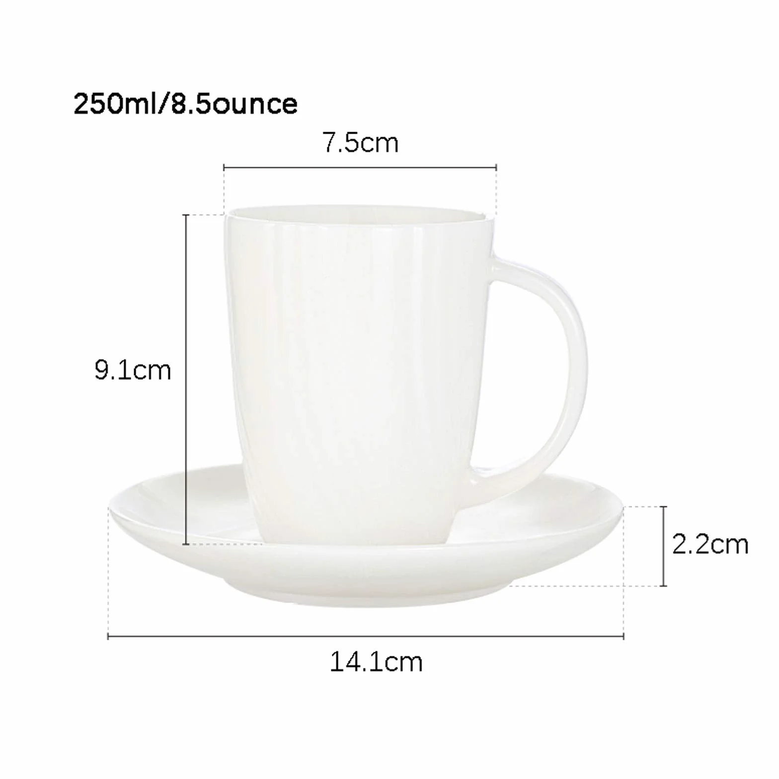 zxb-shop Ceramiczny kubek antyczny biały porcelanowy kubki do kawy i spodek 24 ml zestaw kubków do kawy ceramiczne kubki do kawy prezent idealny na napoje, gorącą czekoladę i herbatę kubek
