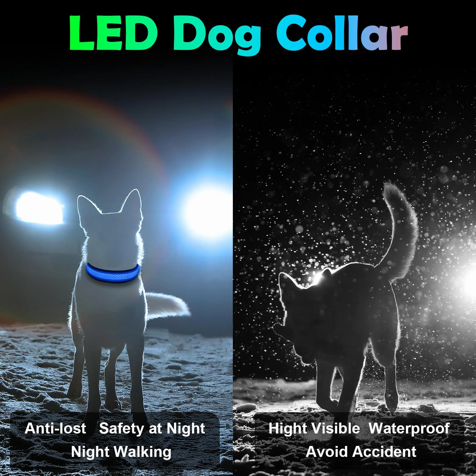 AUAUY świecąca obroża LED dla psa, regulowana, wodoodporna, 3 tryby oświetlenia, niebieska M