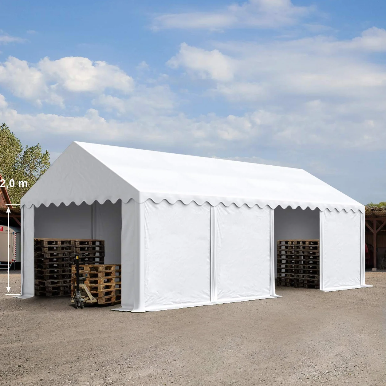 TOOLPORT Namiot magazynowy 4x8 m hala z plandeką PCV 750 N biały z ramą podłogową