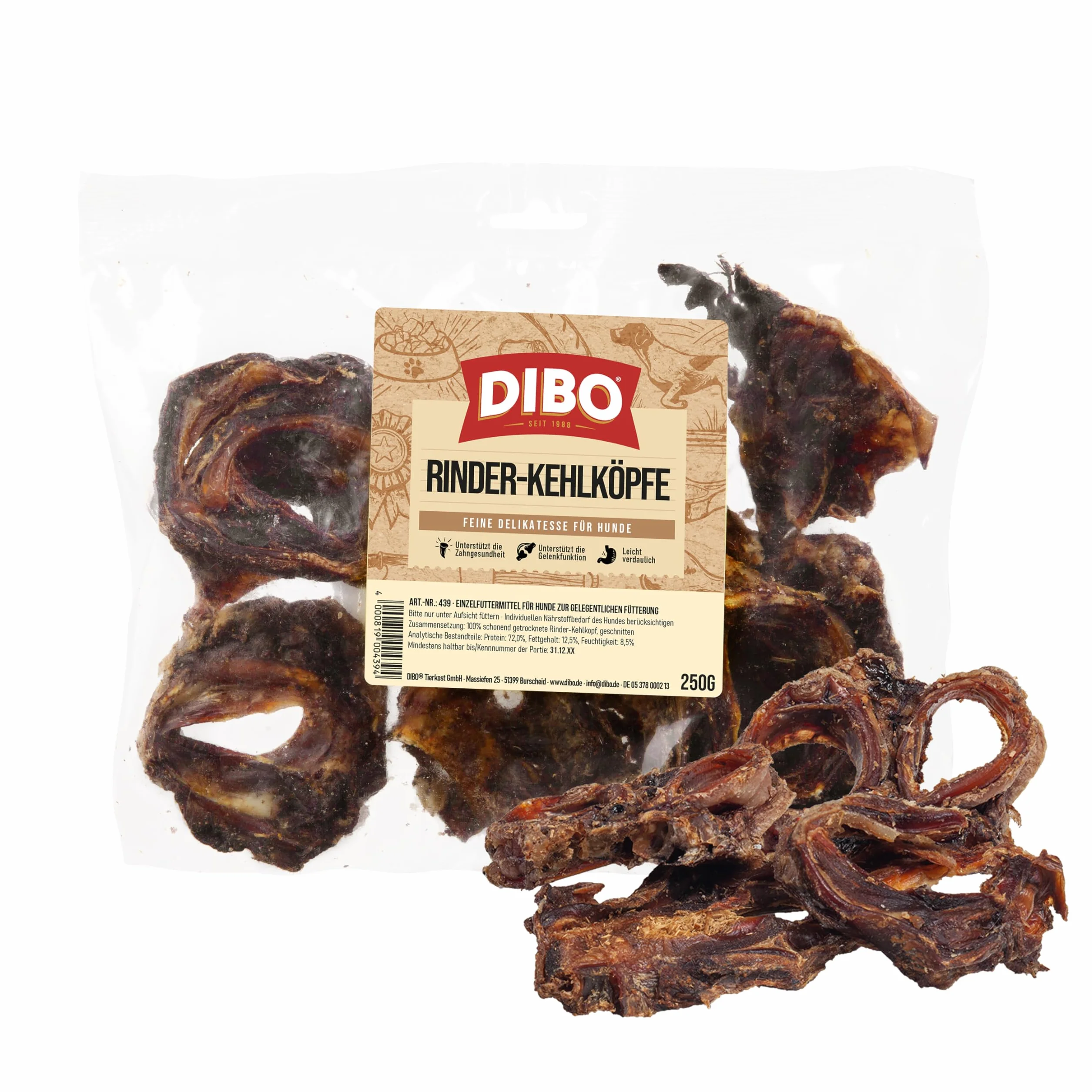 DIBO Gardło wołowe cięte 250 g naturalne smakołyki dla psów