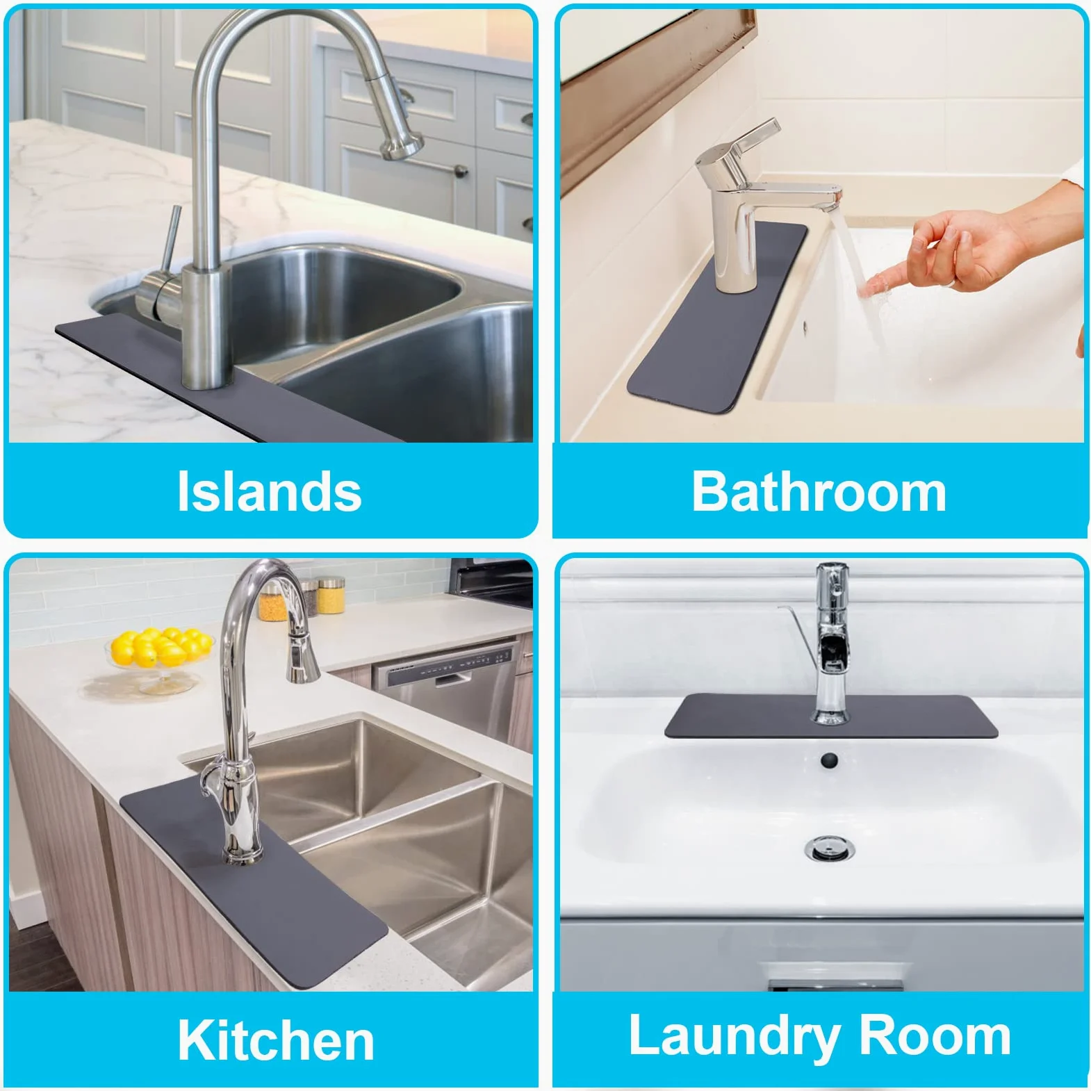 SAVITA 2 Szt. 38x14 cm Faucet Absorbent Mat, Zawijane Diatomit Faucet Splash Guard, Lapacze Wody do Kranu Podkladka do Suszenia Kranu do Kranów Zlewowych Lazienki Kuchni (Szary)