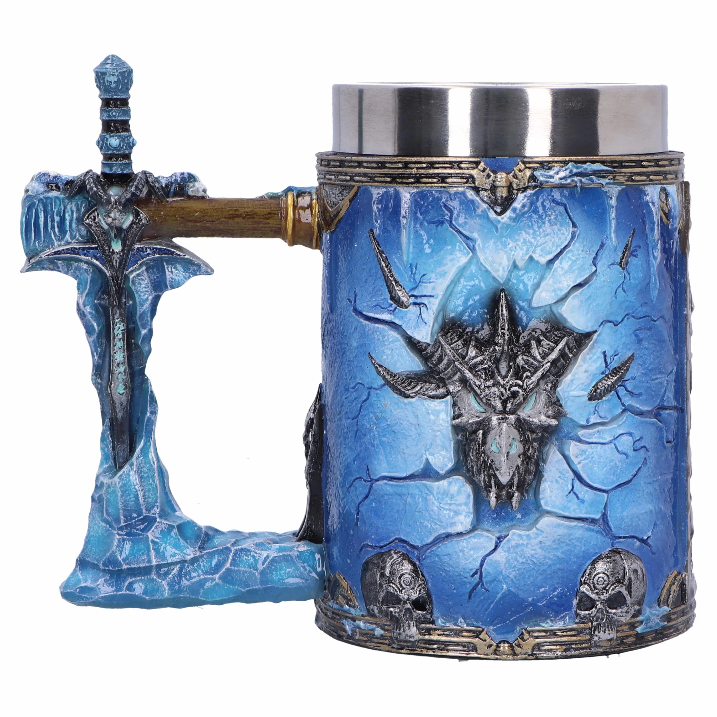 Nemesis Now World of Warcraft kufel The Lich King, żywica, niebieski, oficjalny kubek do piwa World of Warcraft, wyjmowana wkładka ze stali nierdzewnej, odlewana z najlepszej żywicy, fachowo ręcznie