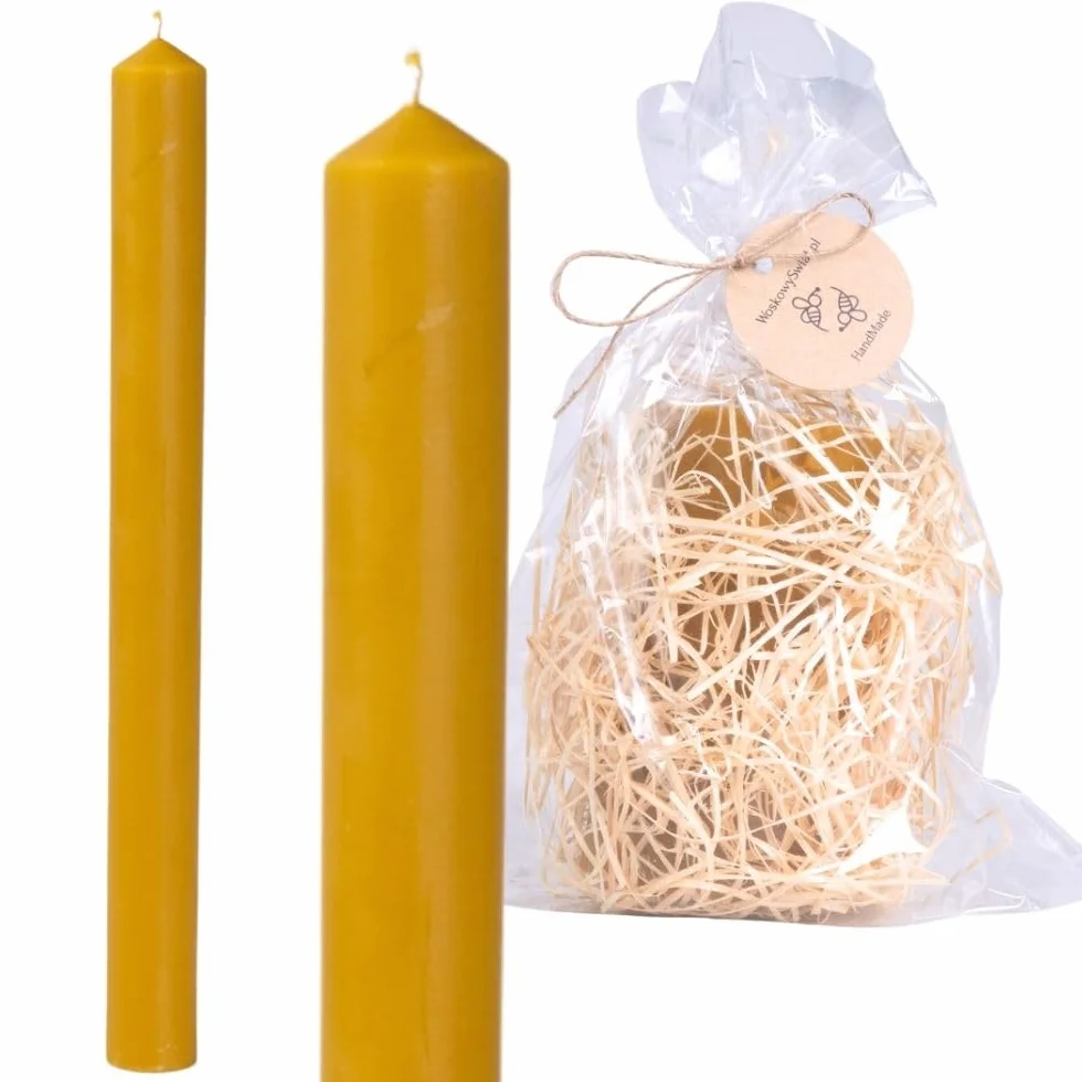 eesWax World świece z wosku pszczelego – ręcznie wykonane długie świece ze 100% naturalnego wosku pszczelego – bezdymne i czysto palące się z bawełnianym knotem – 4 rozmiary (Prosta 31 cm)
