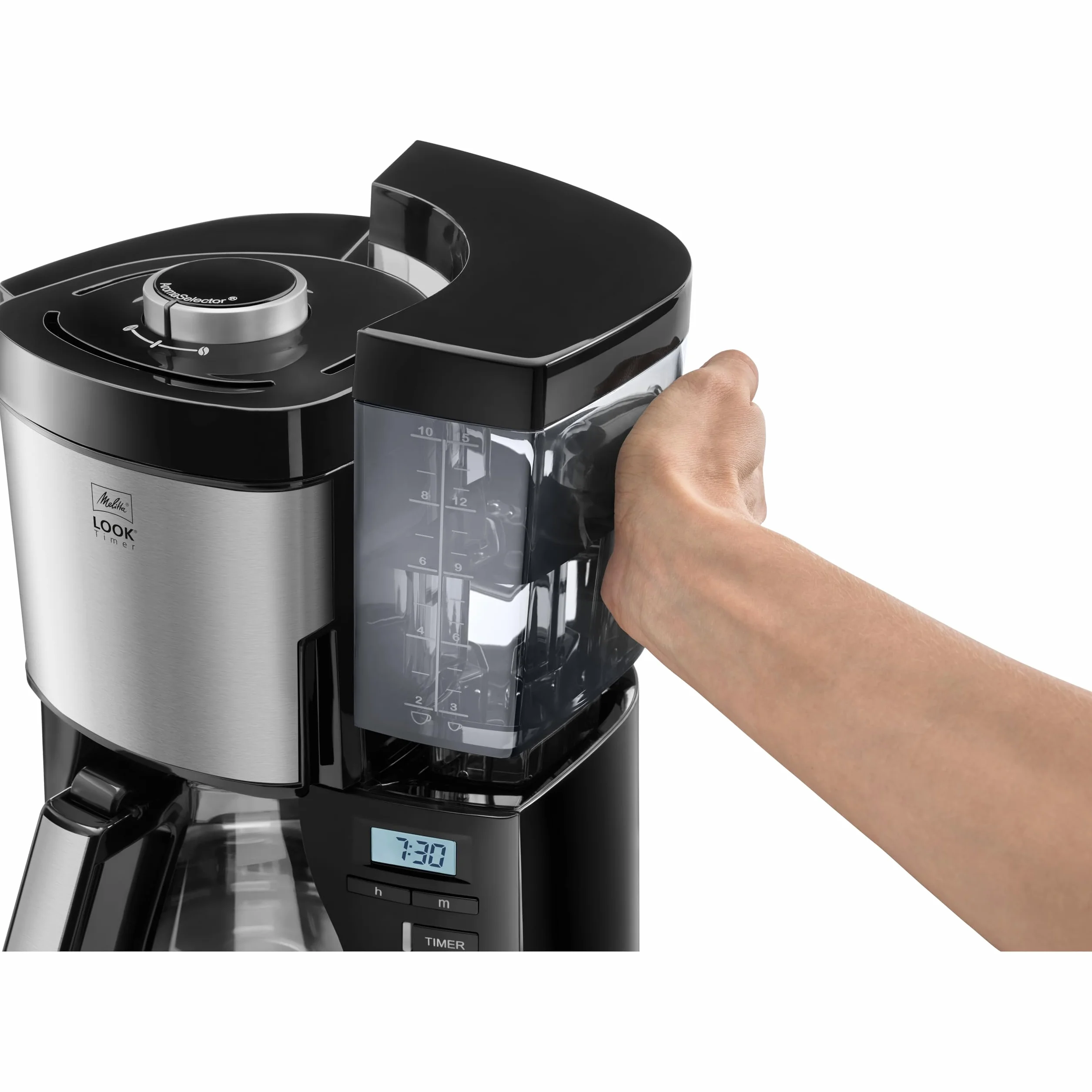 Melitta Look Timer – przelewowy ekspres do kawy – ze szklanym dzbankiem – funkcja timera – zatrzymanie kapania – 10 filiżanek – czarny (1025-08)