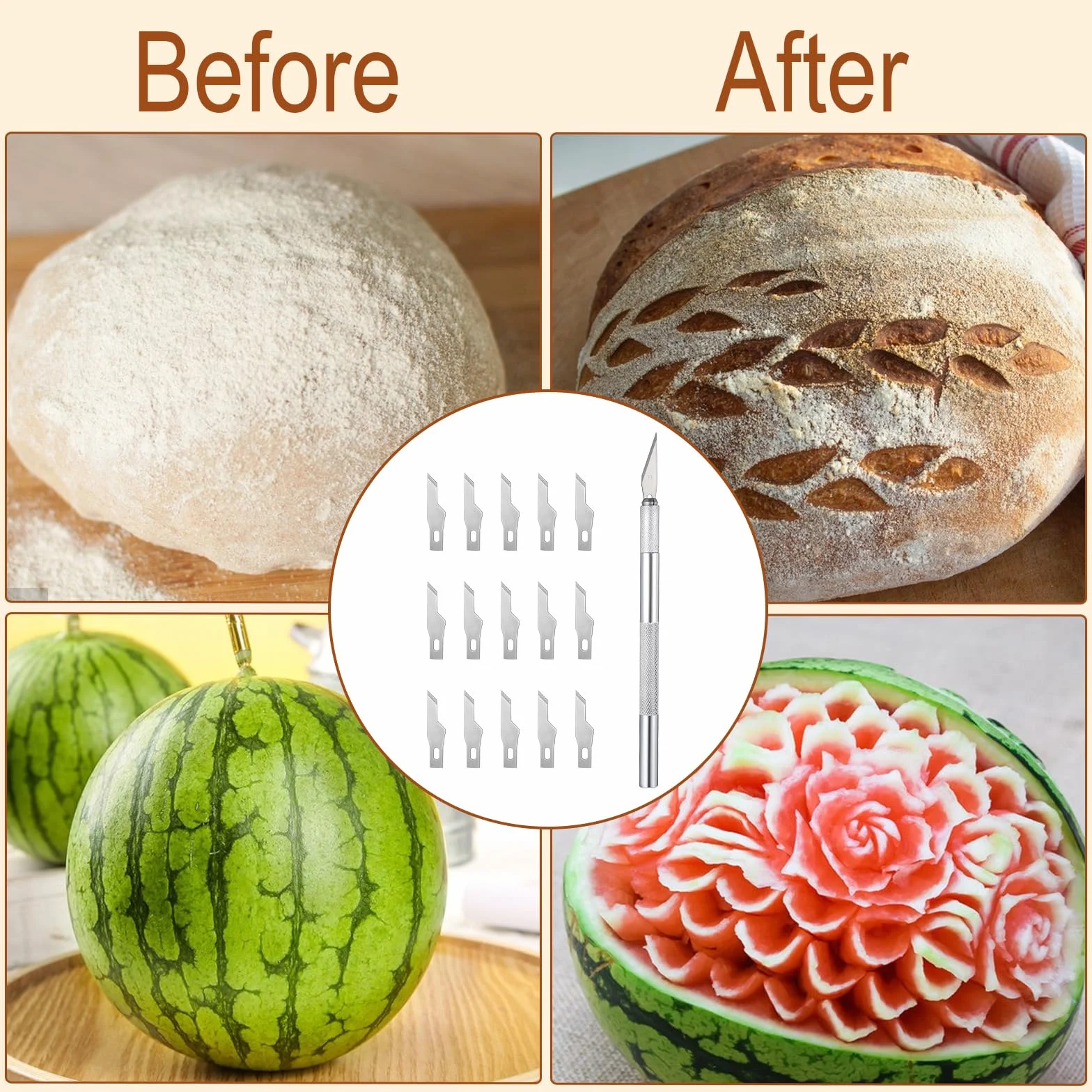 nóż do pieczenia z 15 nożami, nóż do chleba, nóż do bagietek, nóż ze stali nierdzewnej, nóż do ciasta z plastikowym pokrowcem ochronnym