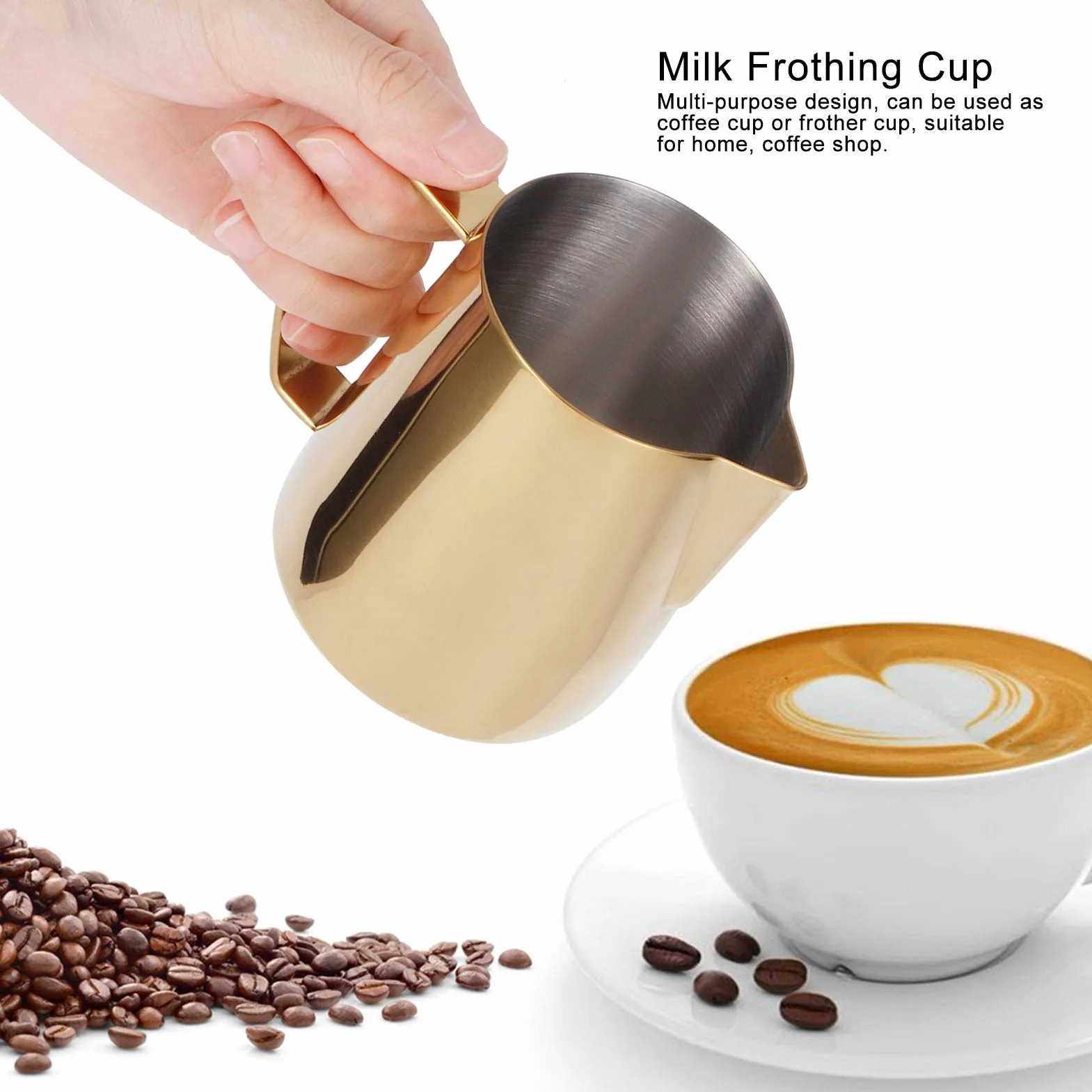 Dzbanek Do Spieniania Mleka, Złoty Kubek Do Gotowania Na Parze Ze Stali Nierdzewnej Kubek Do śmietanki Spiczasta Wylewka Dzbanek Do Gotowania Na Parze Do Kawy Cappuccino Latte Dzbanek Na Mleko(600 ml)