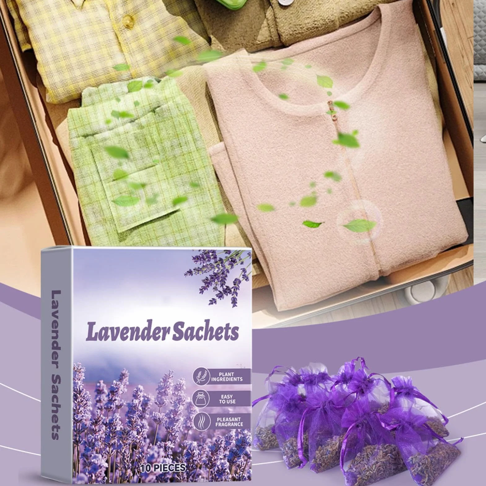 Generic Lawendowe Saszetki do Szafy, 10 x Naturalna Suszona Lawenda Saszetka, Lawendowa Saszetka do Domu i Samochodu
