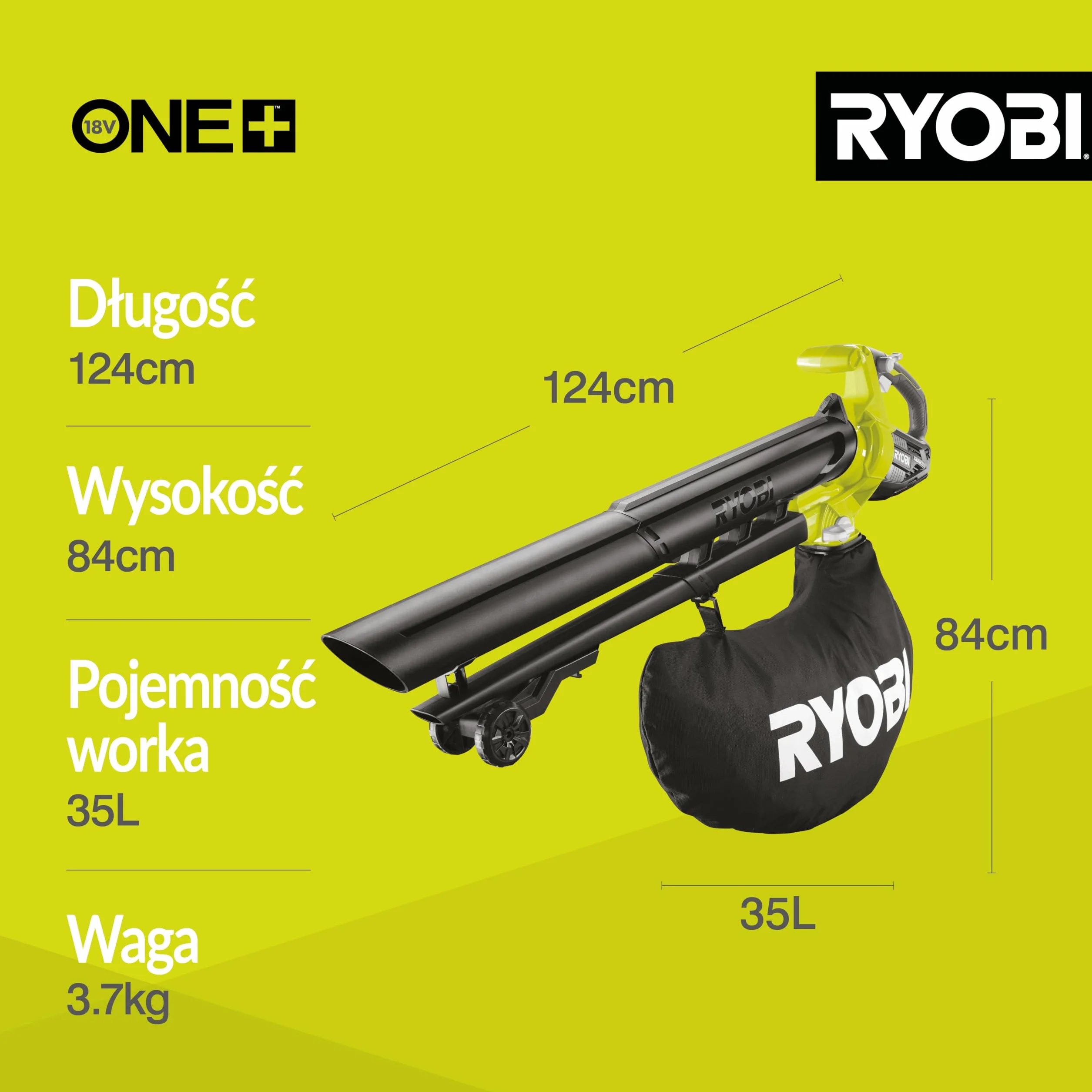 Ryobi Bezszczotkowa Dmuchawa Odkurzacz 18 V, OVB18, Model bez Akumulatora i Ładowarki
