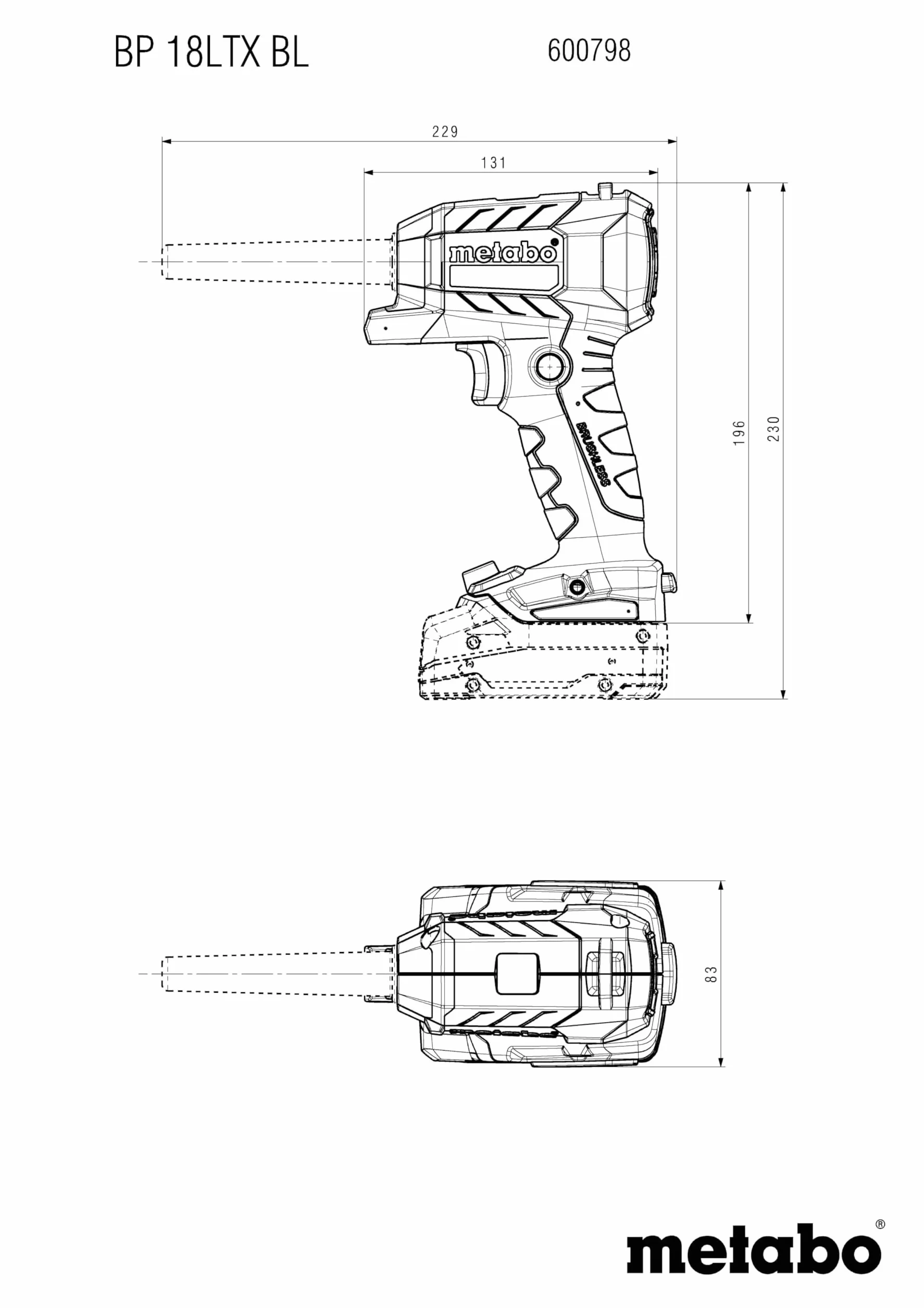 metabo Akumulatorowy pistolet do przedmuchu BP 18 LTX BL - 18 V, silnik bezszczotkowy, objętość powietrza 0,7 m³/min, prędkość powietrza 122 m/s, światło robocze LED, wszechstronne do czyszczenia