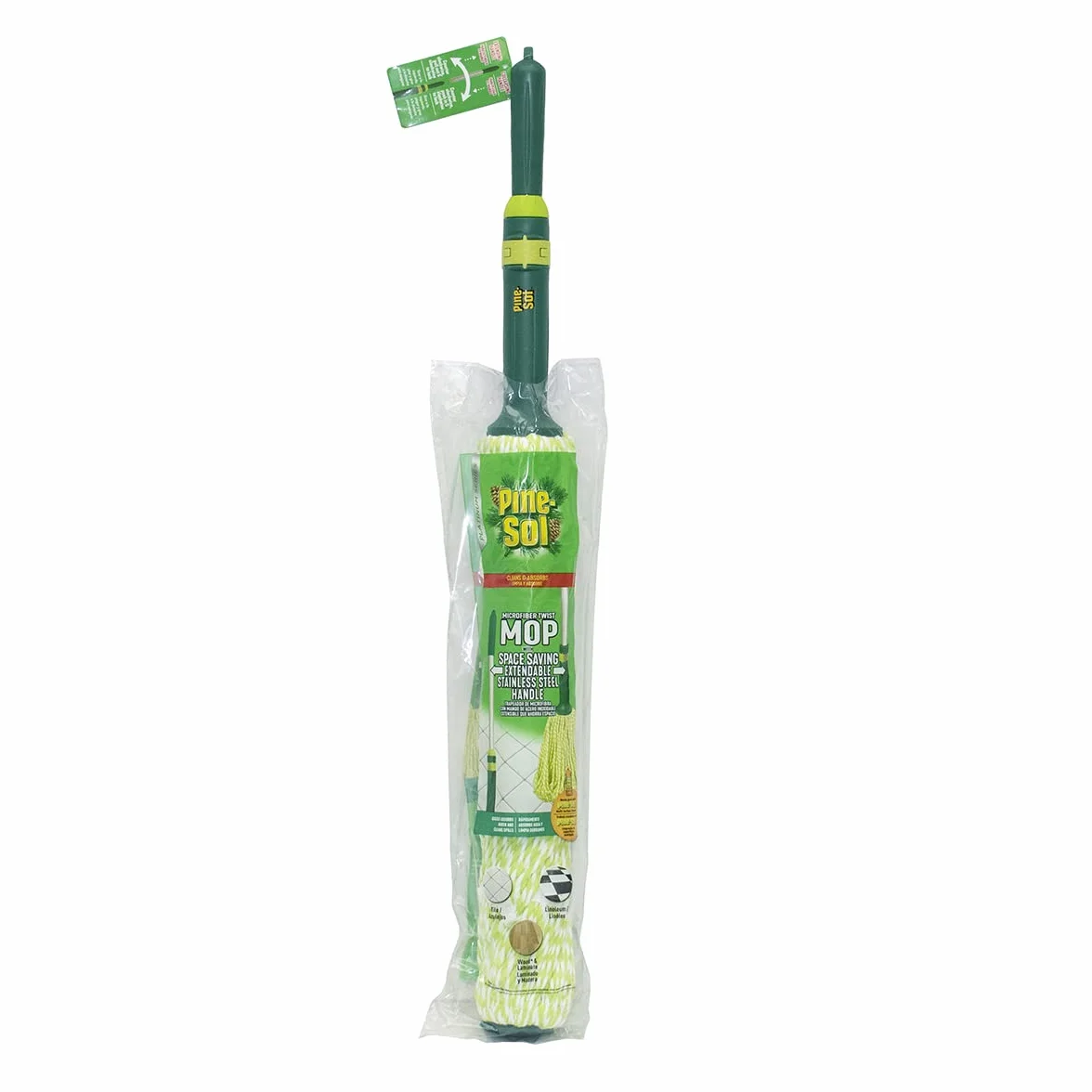 Pine-Sol Samonośne wyciskanie z mikrofibry, łatwe wyciskanie, skręcane, do mopa na mokro, domowe narzędzie do czyszczenia płytek, linoleum, podłóg laminowanych, wysuwany metalowy uchwyt, stal