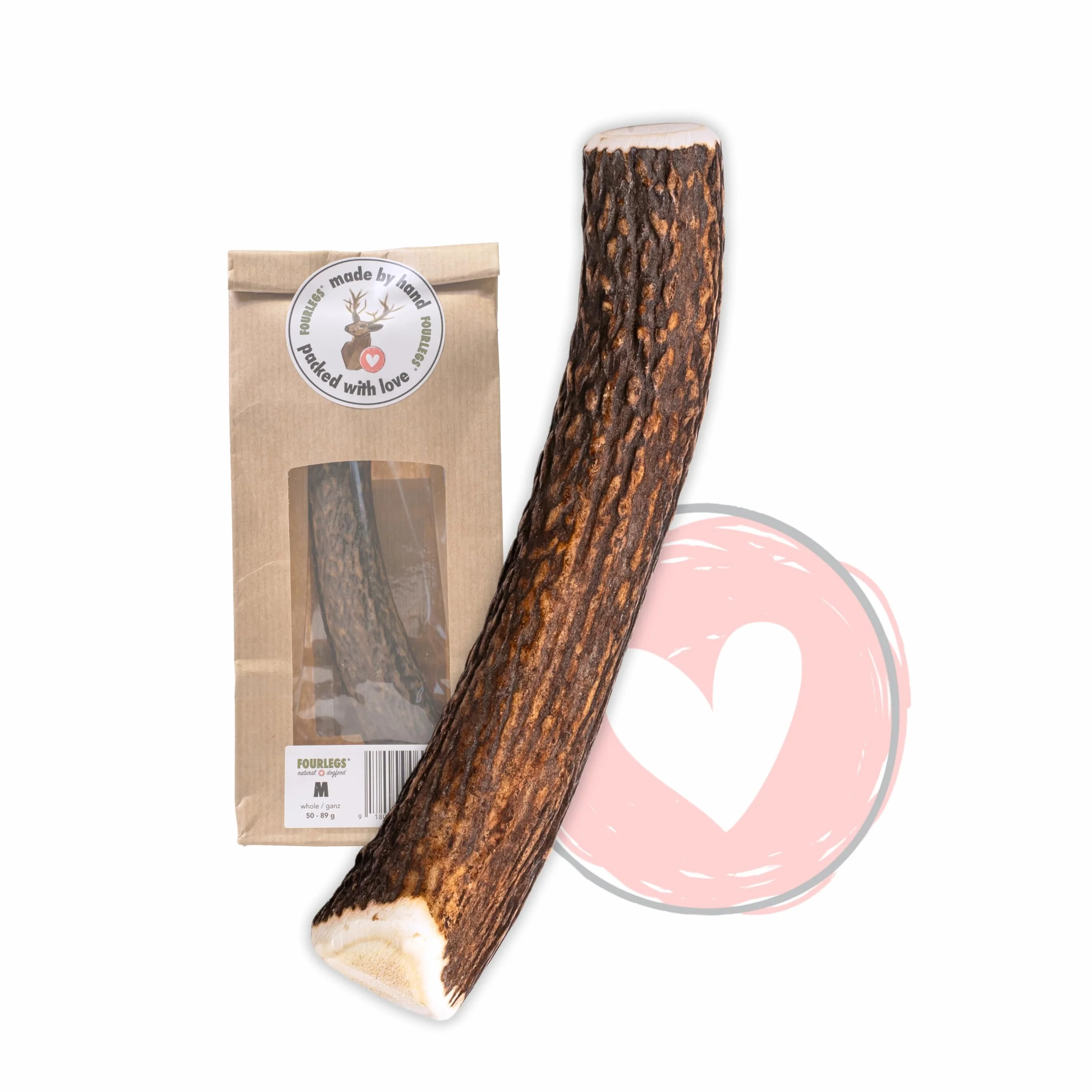 FOURLEGS® Przysmaki dla Psa, Poroże Jelenia 100% Naturalny Gryzak - Rozmiar M