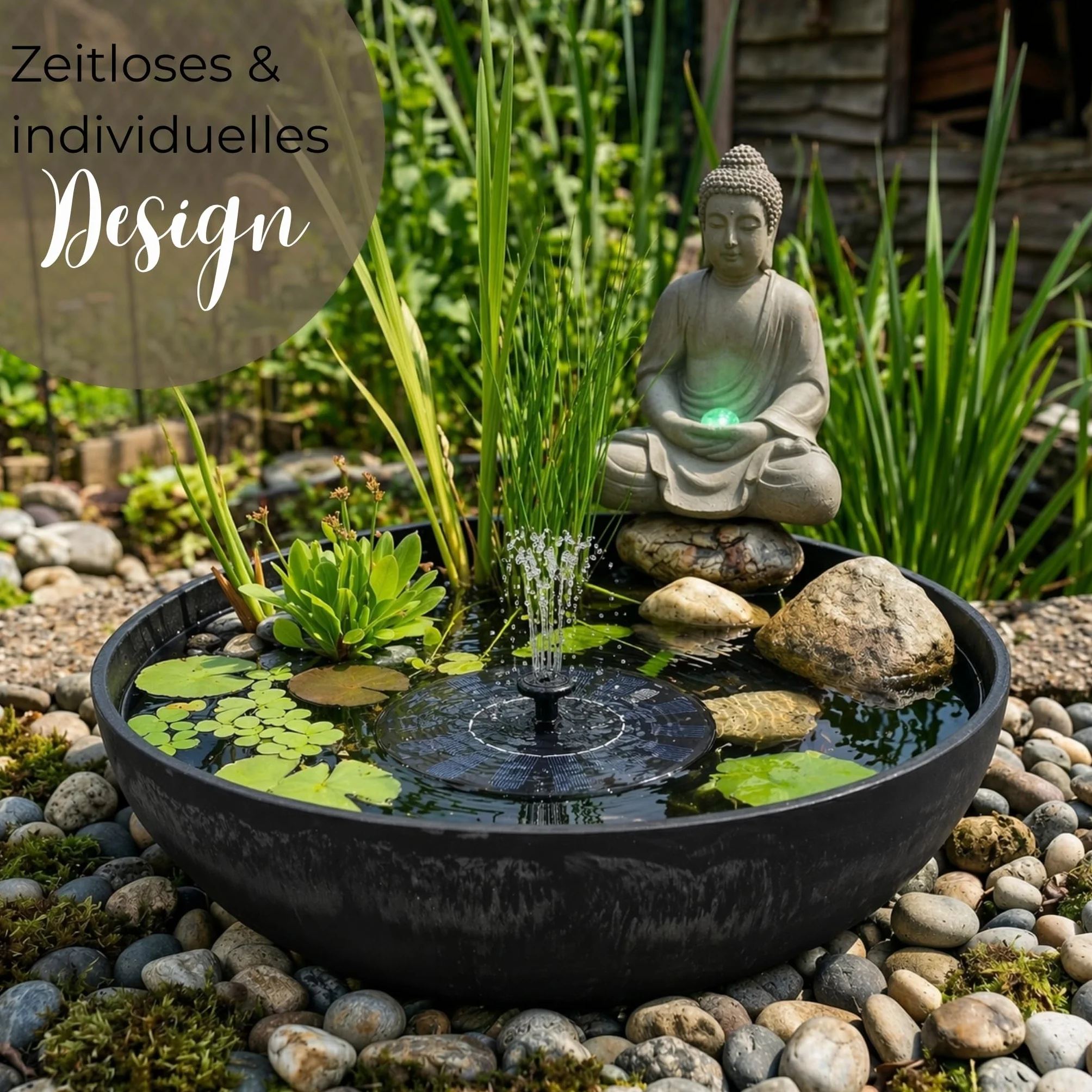 matches21 HOME & HOBBY Zestaw fontanny solarnej do użytku na zewnątrz – 45 cm misa zielona jako fontanna ogrodowa