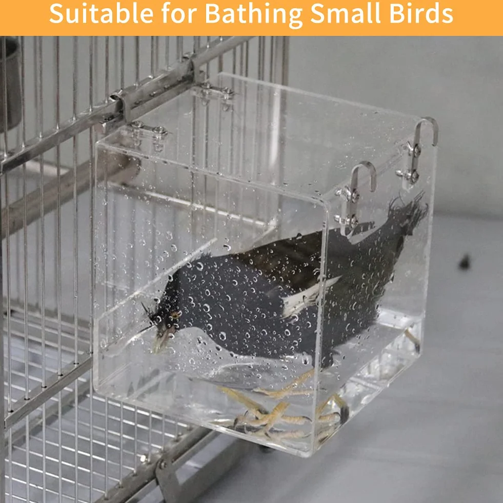 Bird Bathtub Wieszak Ptak Łazienka Kąpiel Przezroczyste Akrylowe Ptak Łaźnia Domu, Akcesoria do klatki dla ptaków z haczykami dla małych ptaków Finch, papużka, Kanarek 12,8 x 11,3 x 13 cm