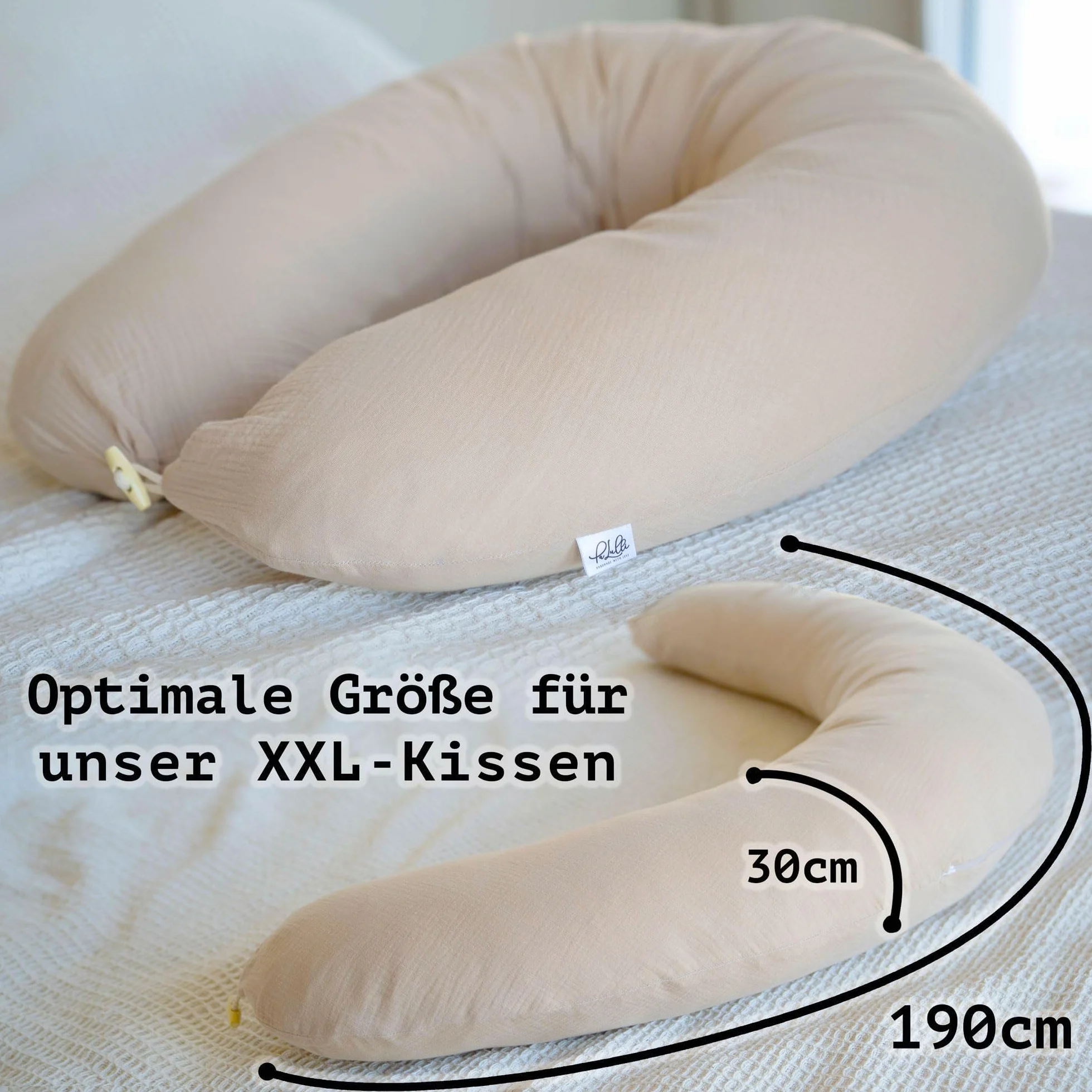 PaLulli® Ergonomiczna poduszka do karmienia XXL 190 x 30 cm, z poszewką z bawełny bio-muślinowej – idealna poduszka dla kobiet w ciąży i do spania na boku, komfort i wsparcie dla dorosłych i matek