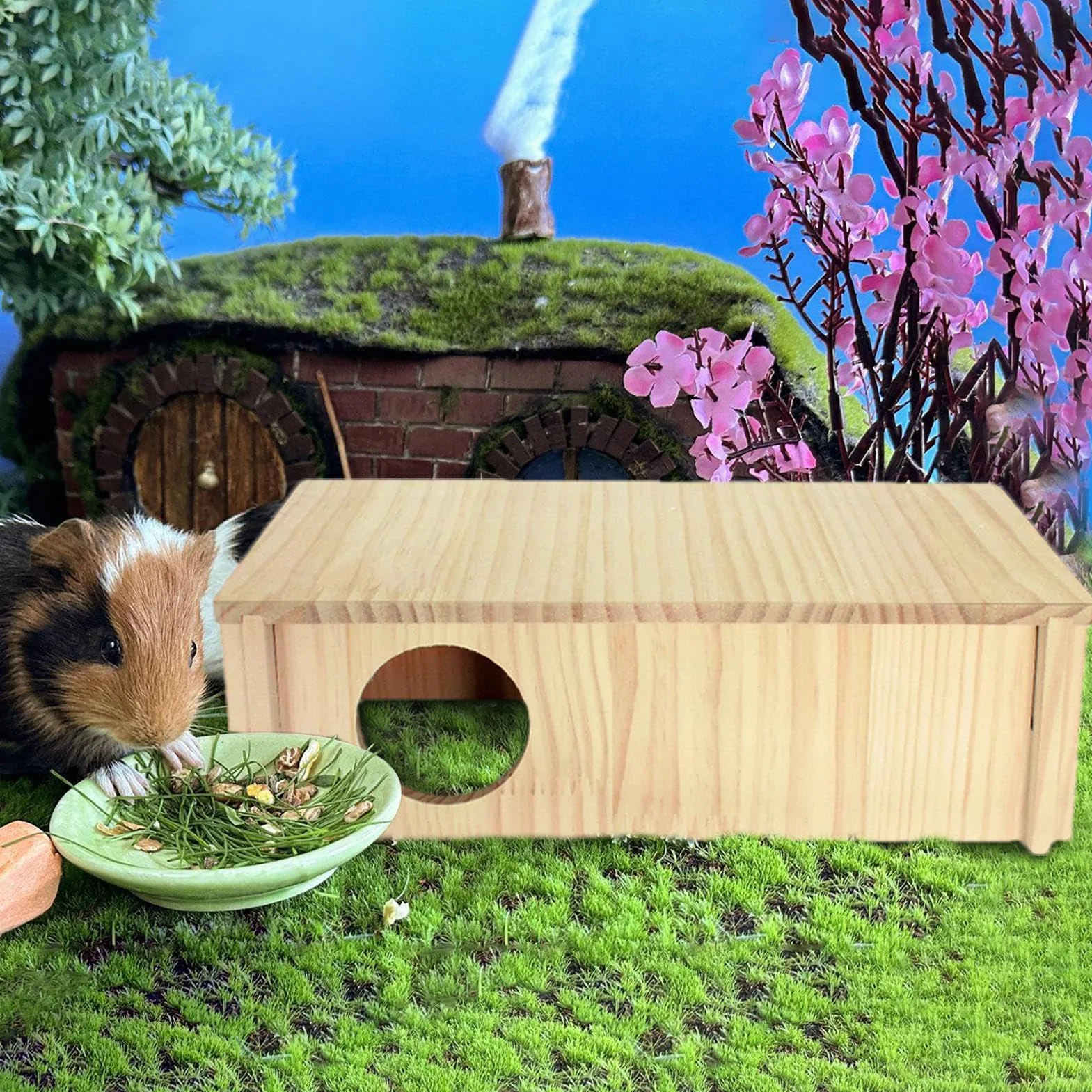Multi Chamber Hamster House Maze, Large 2 Room, 11.81x5.91x3.74 inches Wooden Hamster Tunnel Toy for Hamsters Gerbils Mice Lemmings