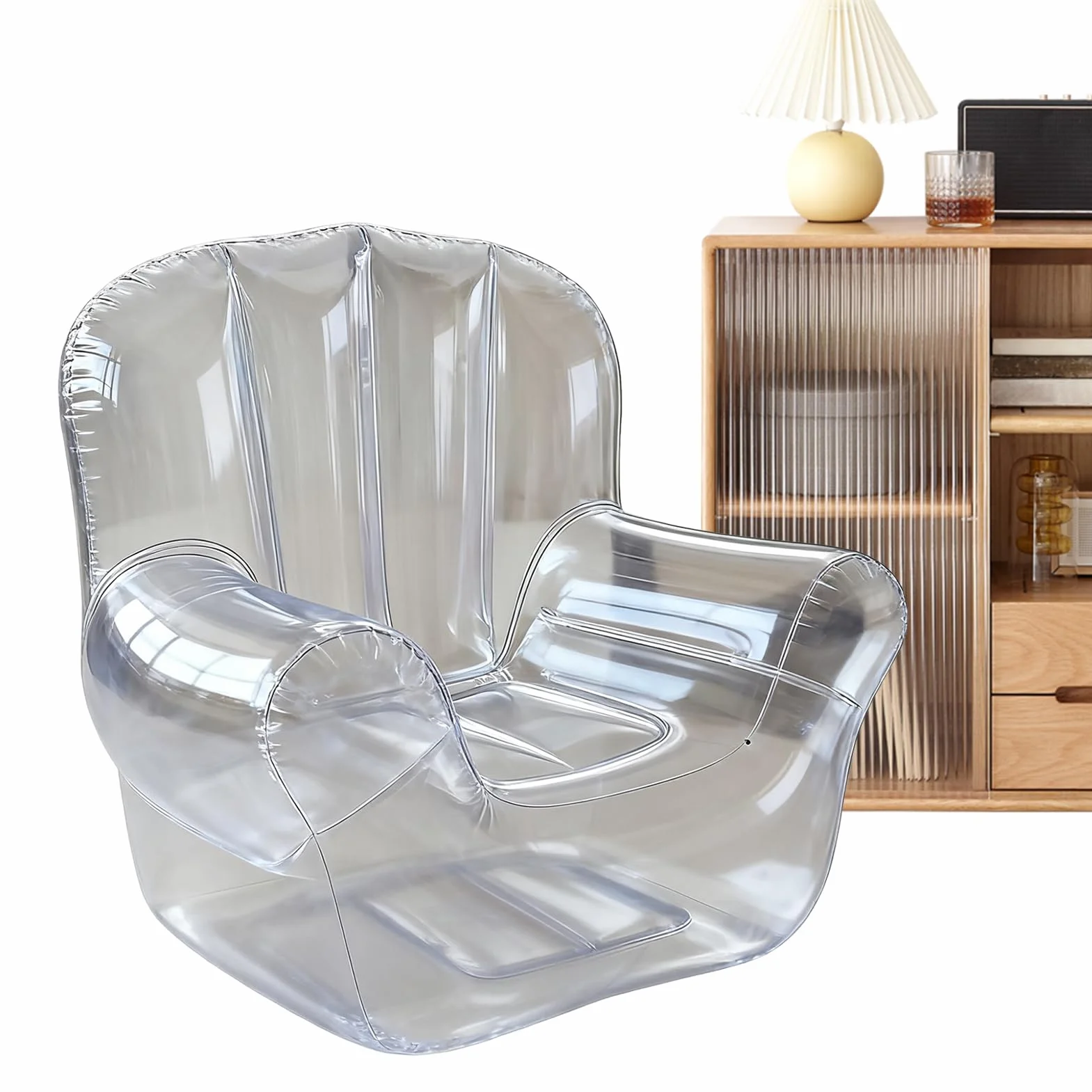 Nadmuchiwane krzesło – dmuchane meble dla dorosłych | ergonomiczna przezroczysta sofa do sypialni salonu podróży przy basenie balkon trawnik patio na zewnątrz dom wypoczynek komfort