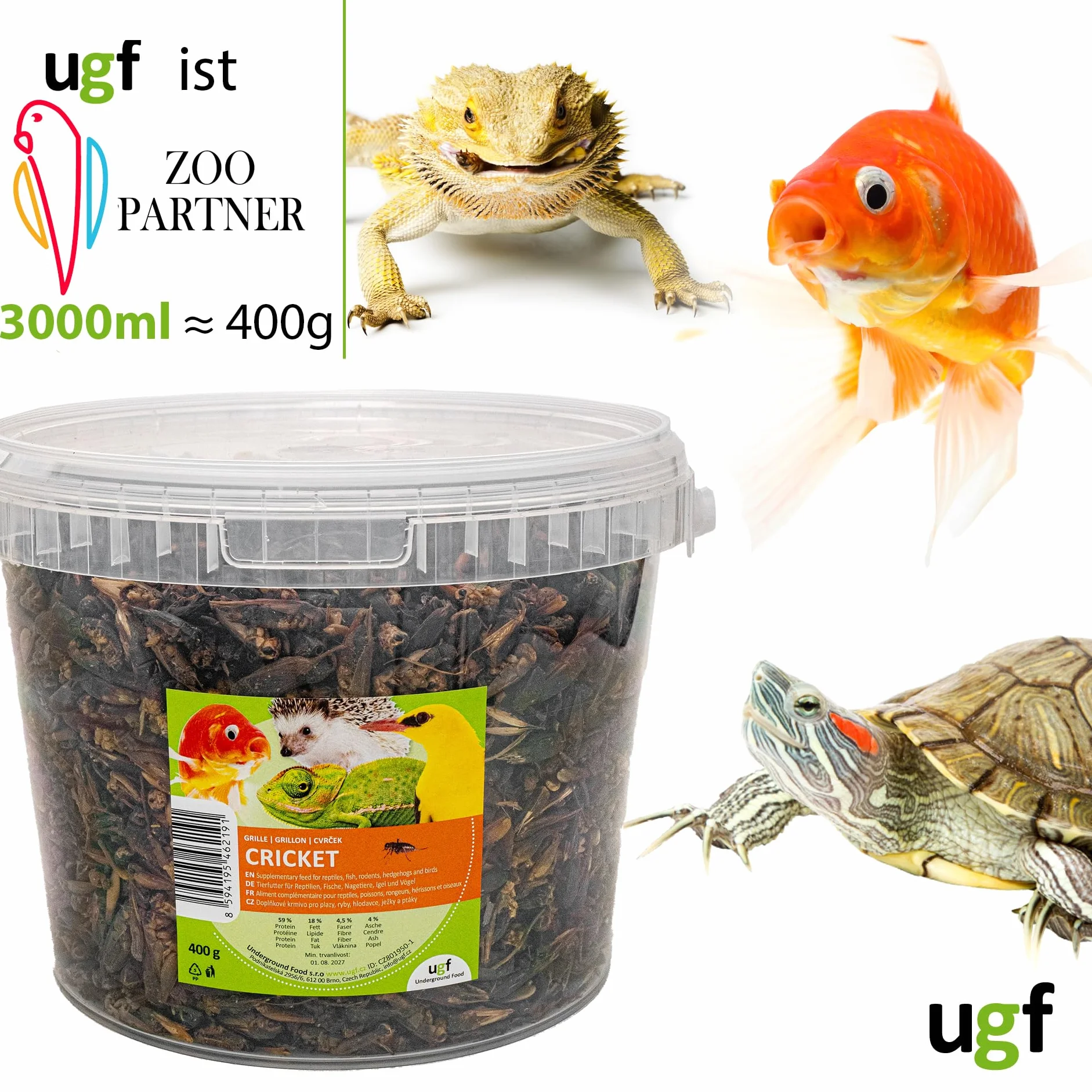 Suszone świerszcze 400 g w wiaderku 3-litrowym - Karma dla ptaków dzikich, żółwi, jeży, jaszczurek, ryb