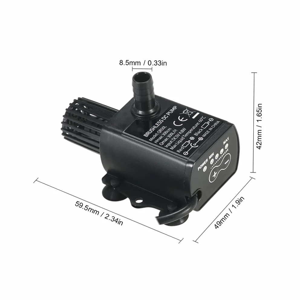 Decdeal USB pompa głębinowa 4,8 W 300 l/h 3 m z regulacją przepływu filtr