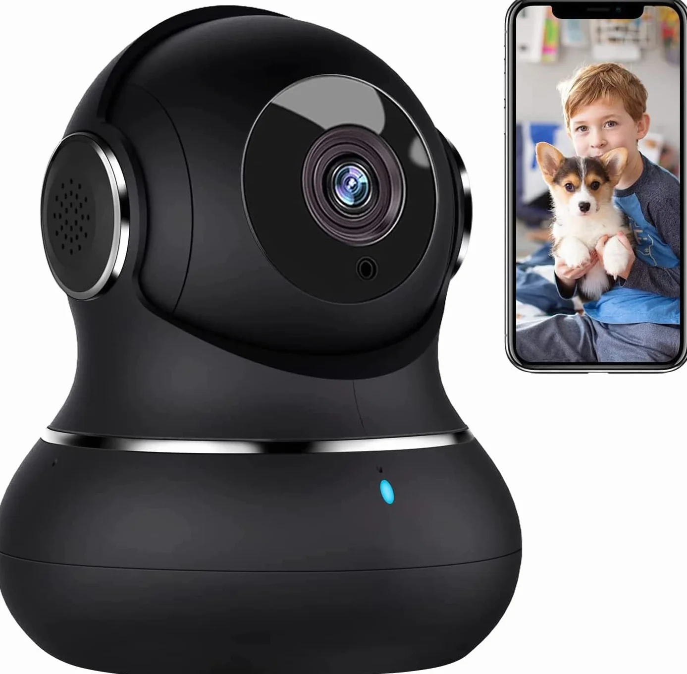 Little Elf Smart Kamera Monitoringowa 2K 360° z Czujnikiem Ruchu, Widoczność w Nocy, Dwukierunkowe Audio, Wi-Fi IP dla Psów, Kompatybilna z Alexa