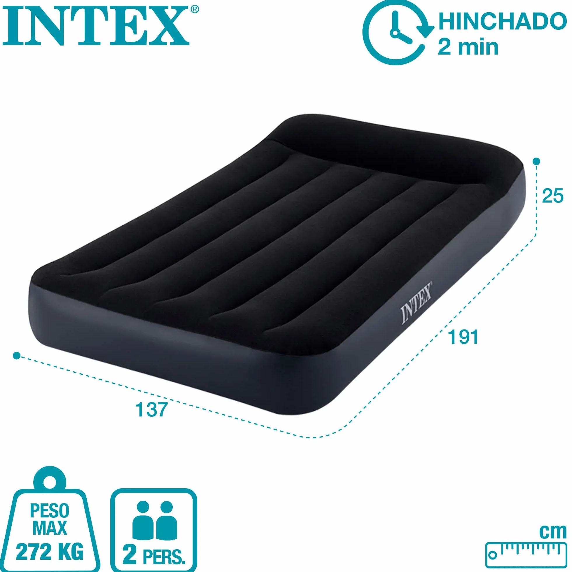 Intex 64148ND - Materasso Dura-Beam Pillow Rest Piazza e Mezza con Pompa Elettrica Incorporata, 137x191x25 cm