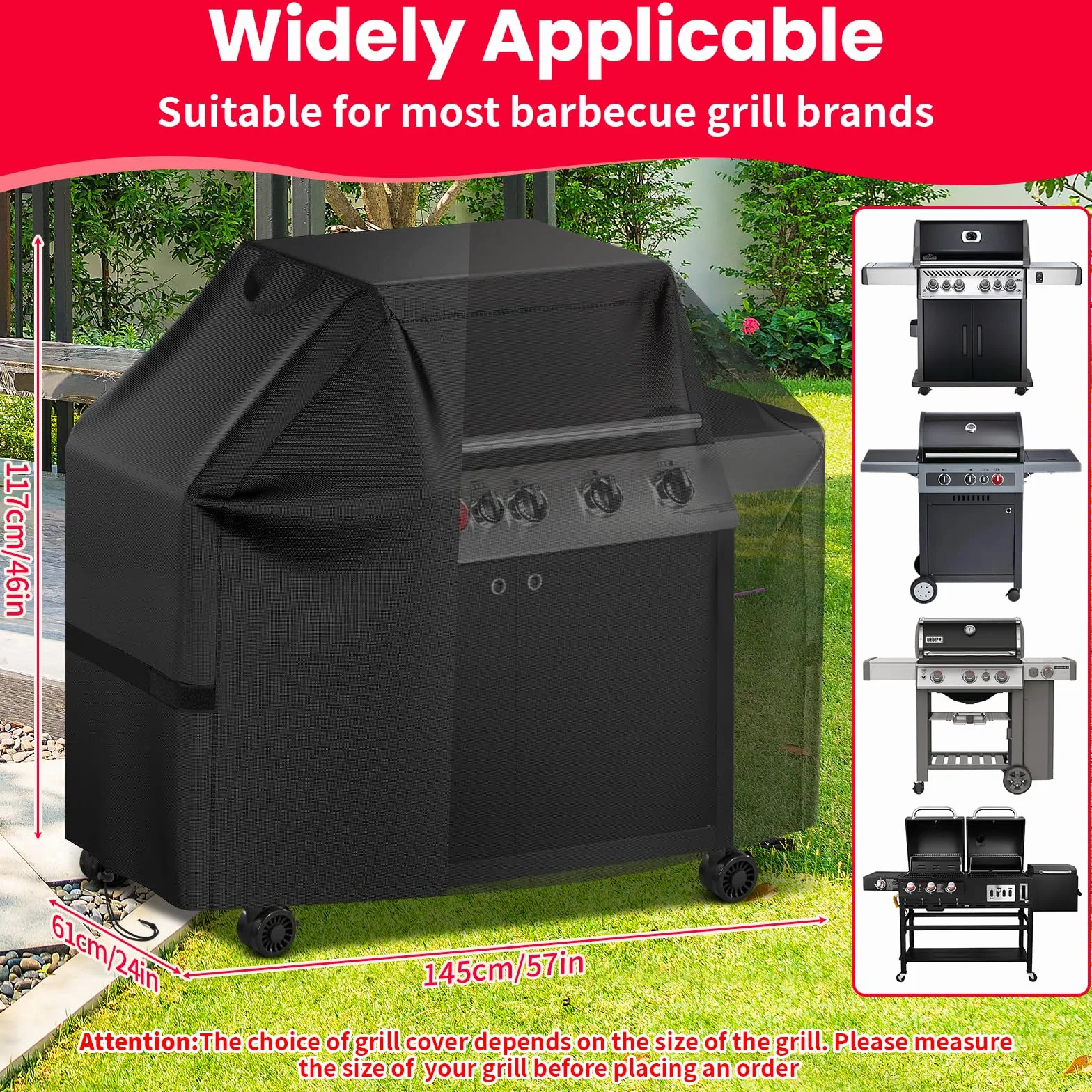 Pokrowiec na Grilla, Ściereczka do Grilla, Pokrowiec na Grill Gazowy Oxford 210D Oxford, Wodoodporny Pokrowiec na Grilla, Odporny na Rozdarcia i Blaknięcie, Rozmiar 145 * 61 * 117cm