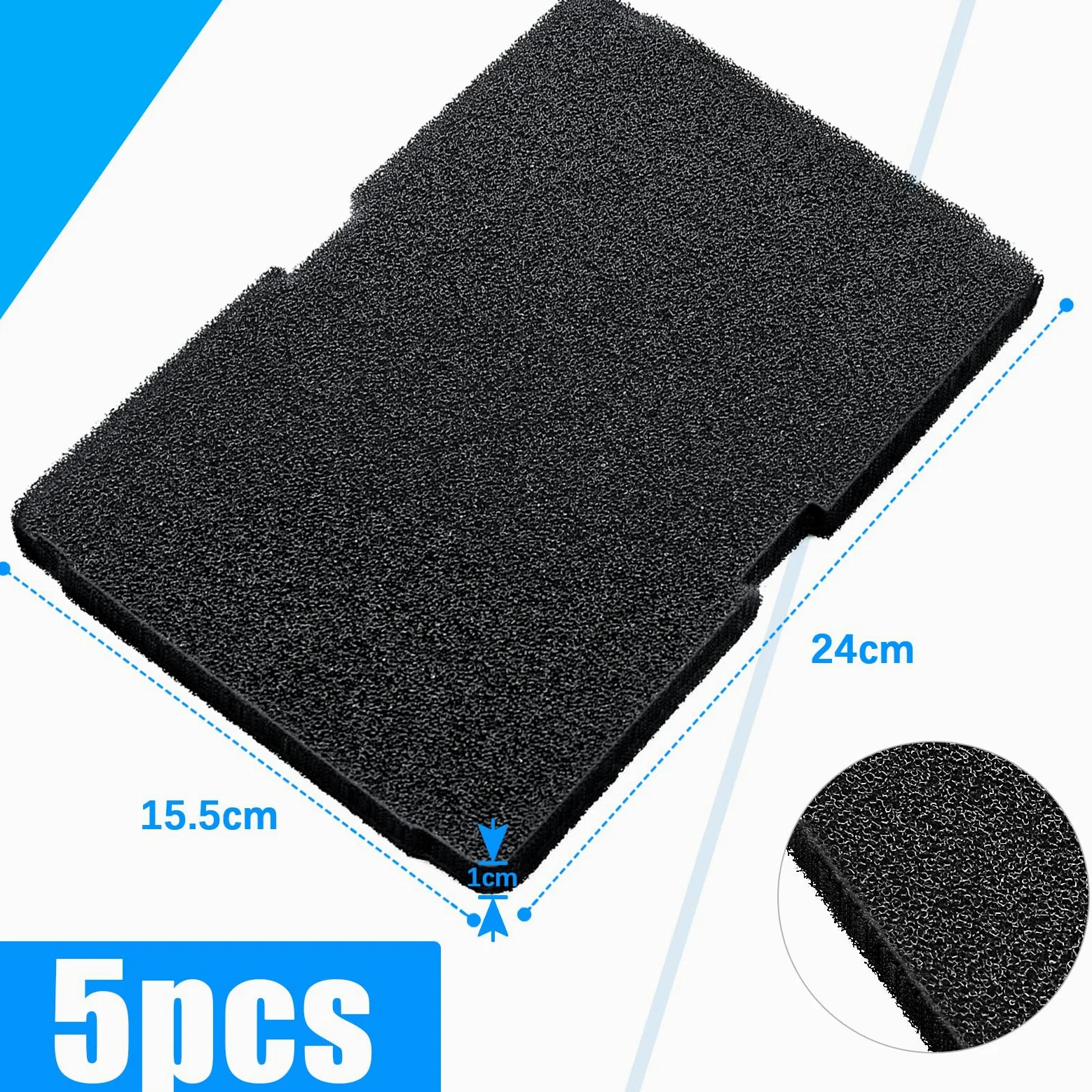 5 filtrów, suszarka z pompą ciepła, 240 x 155 x 10 mm, 2964840100, gąbka filtrująca, części zamienne, akcesoria, filtr gąbkowy do Beko/Grundig/Blomberg/Elektra