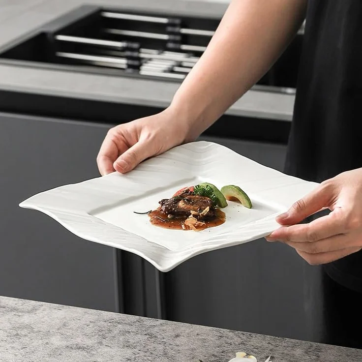 Talerz obiadowy talerze 24 cm wzór linii biały hotel restauracja ceramiczna zastawa stołowa domowe naczynie kreatywne kwadratowe zachodnie jedzenie talerz deserowy stek płytki talerz do naczyń można